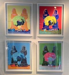 Parrucca, occhiali e orologio di Andy Warhol - Serigrafia rosa di David Gamble - Pop Art