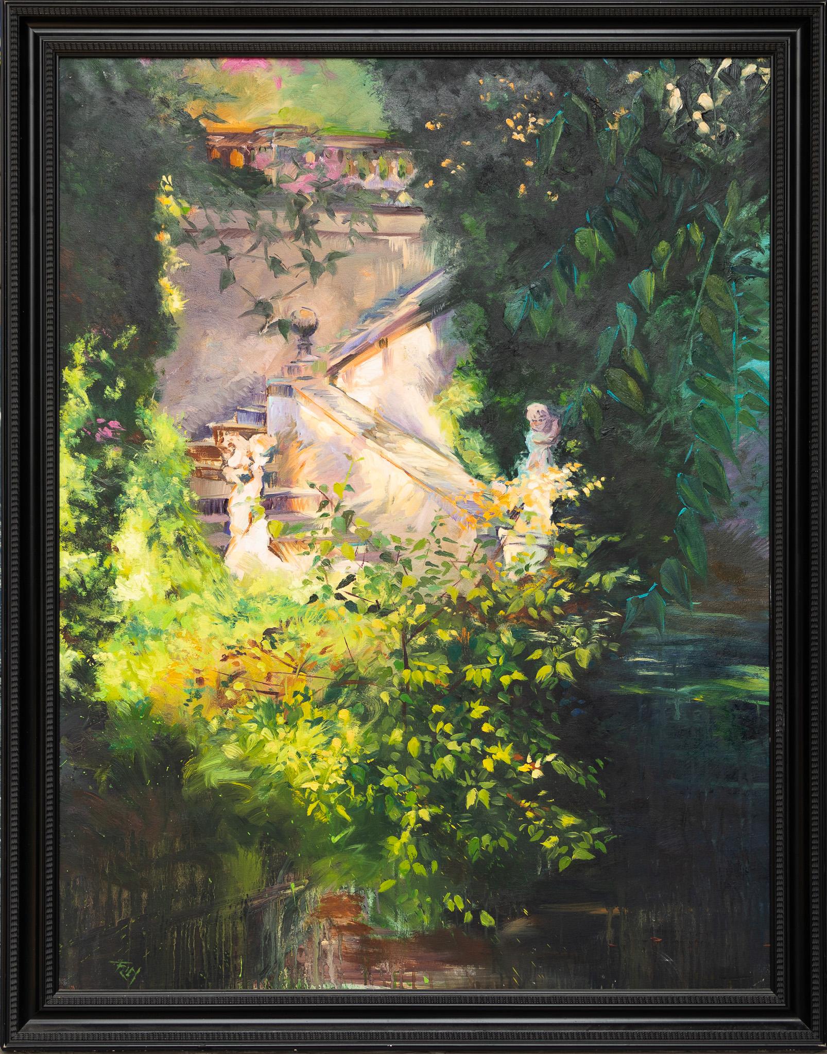 « Stairs in the Garden » Scène architecturale impressionniste - Impressionnisme Painting par David Gamero