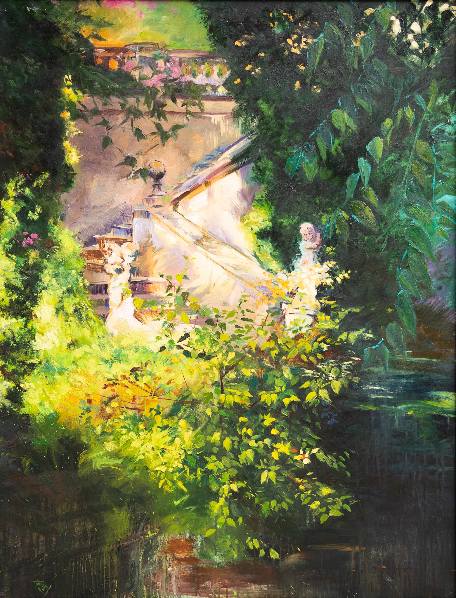"Scale nel giardino" Scena architettonica impressionista
