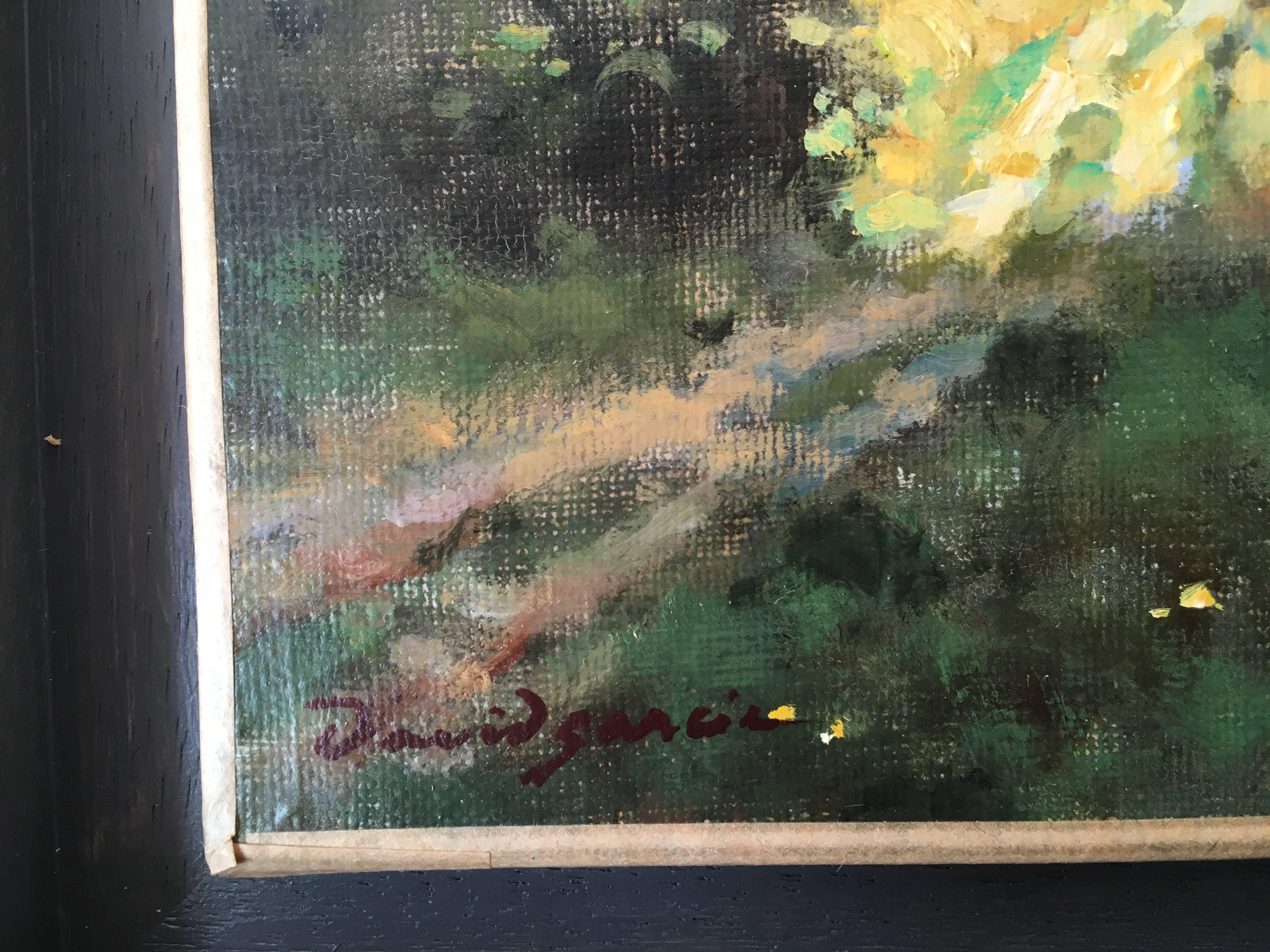 „Chemin de Montbois“ kleines Ölgemälde im postimpressionistischen Stil (Post-Impressionismus), Painting, von David Garcia