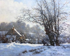 Old farm in winter, French landscape postimpressionist style