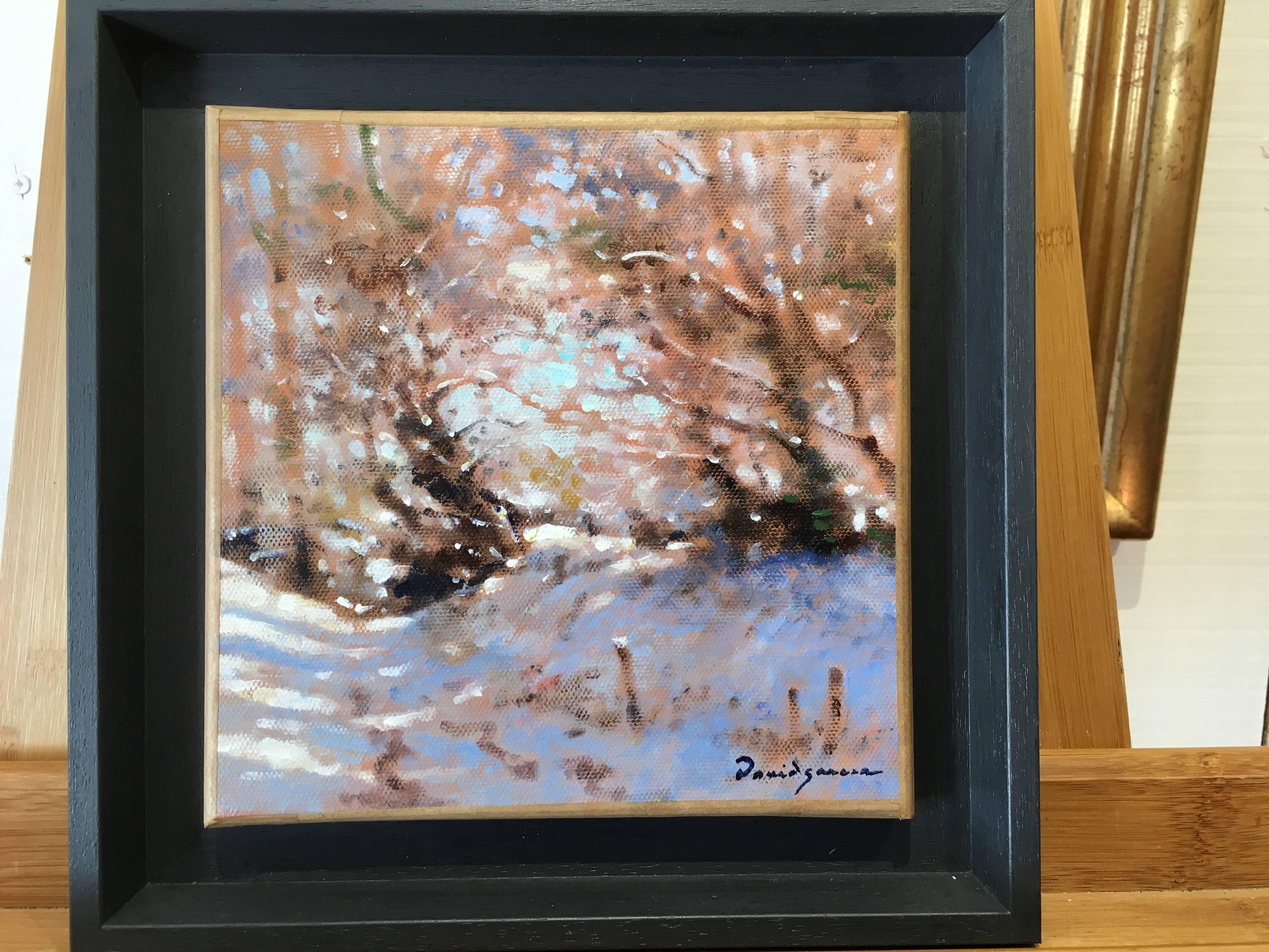 Undergrowth in winter, little oil on canvas, impressionist style - Brown Figurative Painting by David Garcia