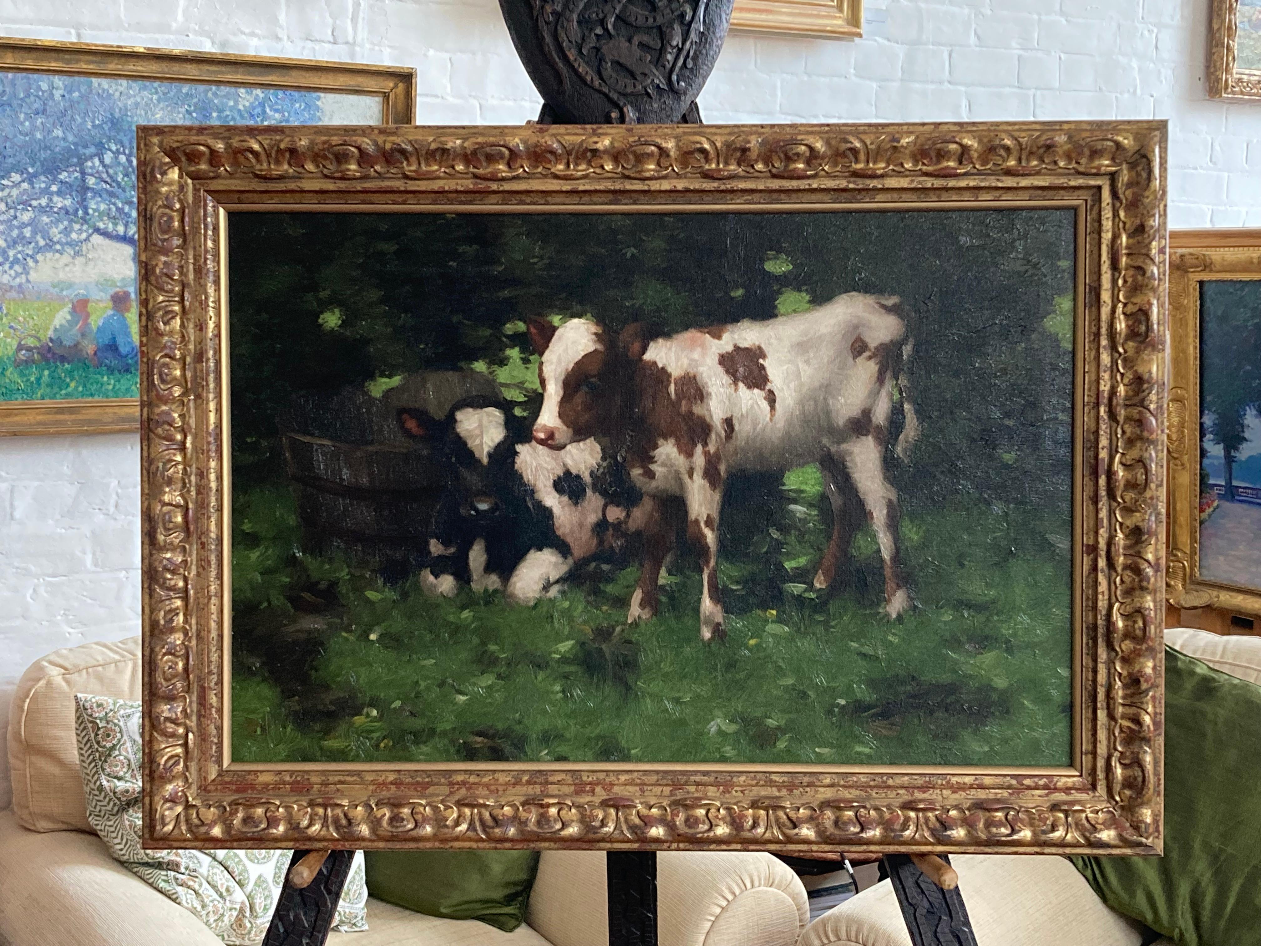 David Gauld, Impressionist scene of Ayrshire calves For Sale 2