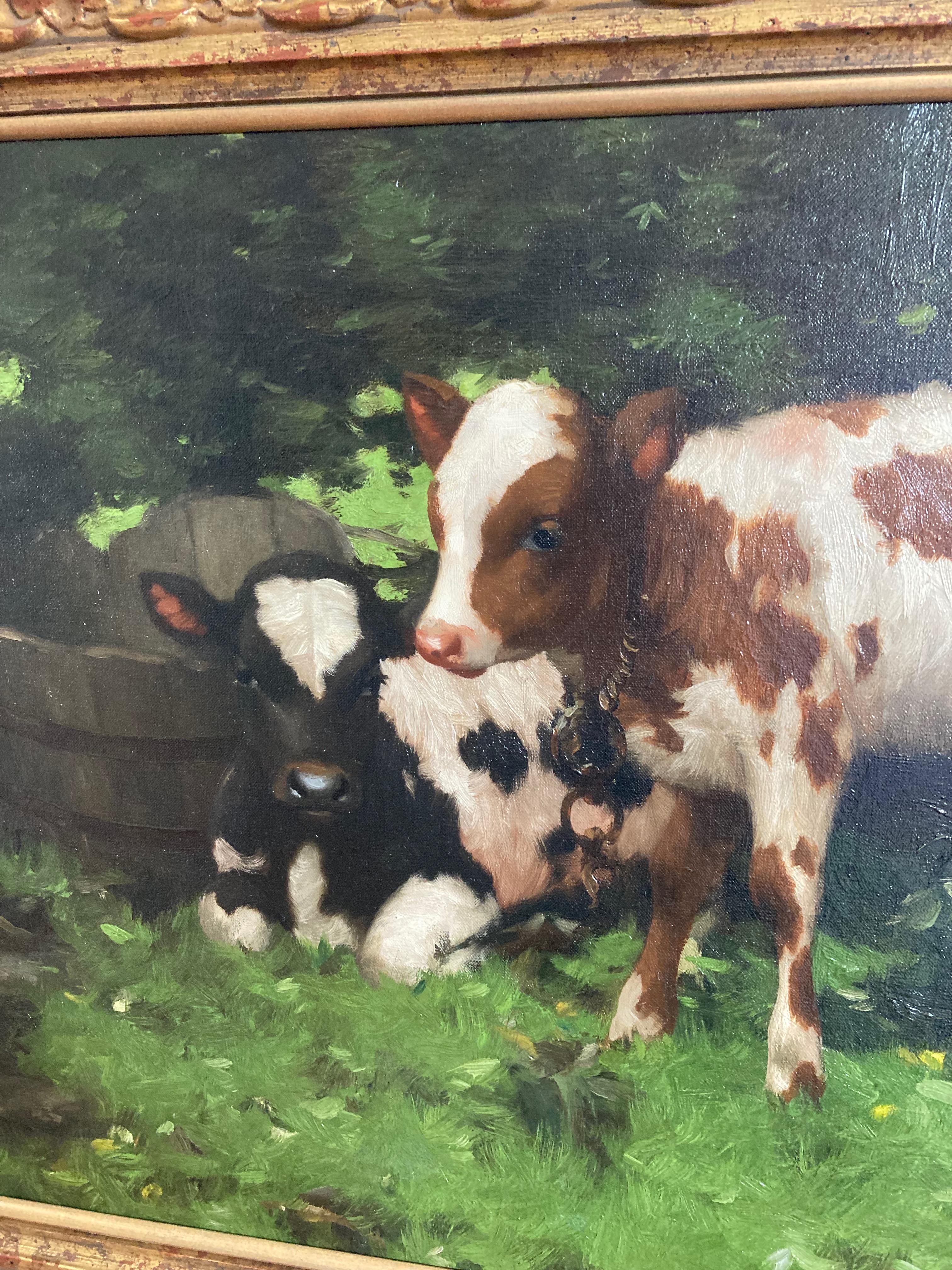 David Gauld, Impressionist scene of Ayrshire calves For Sale 3