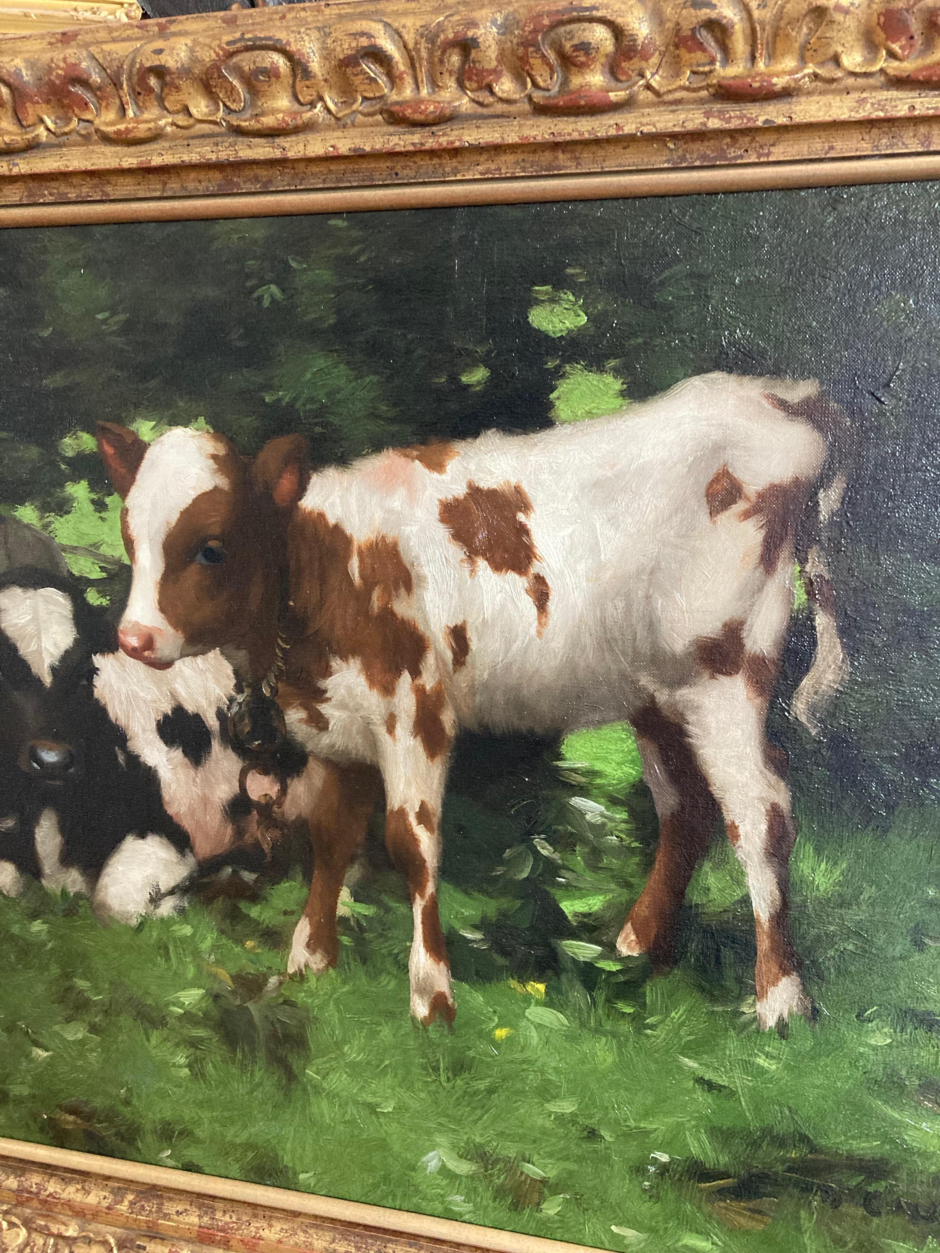 David Gauld, Impressionist scene of Ayrshire calves For Sale 4