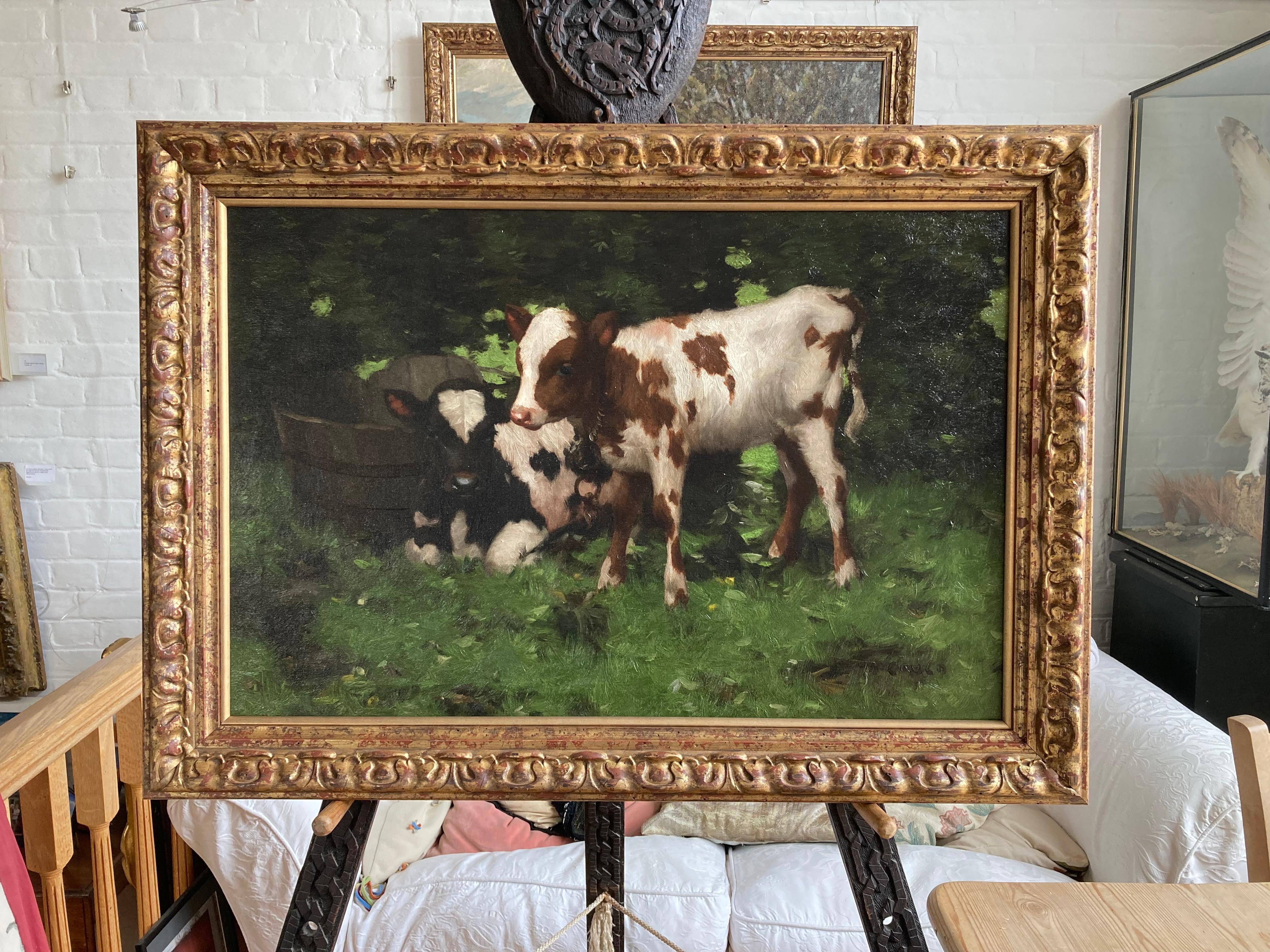 David Gauld, Impressionist scene of Ayrshire calves For Sale 7