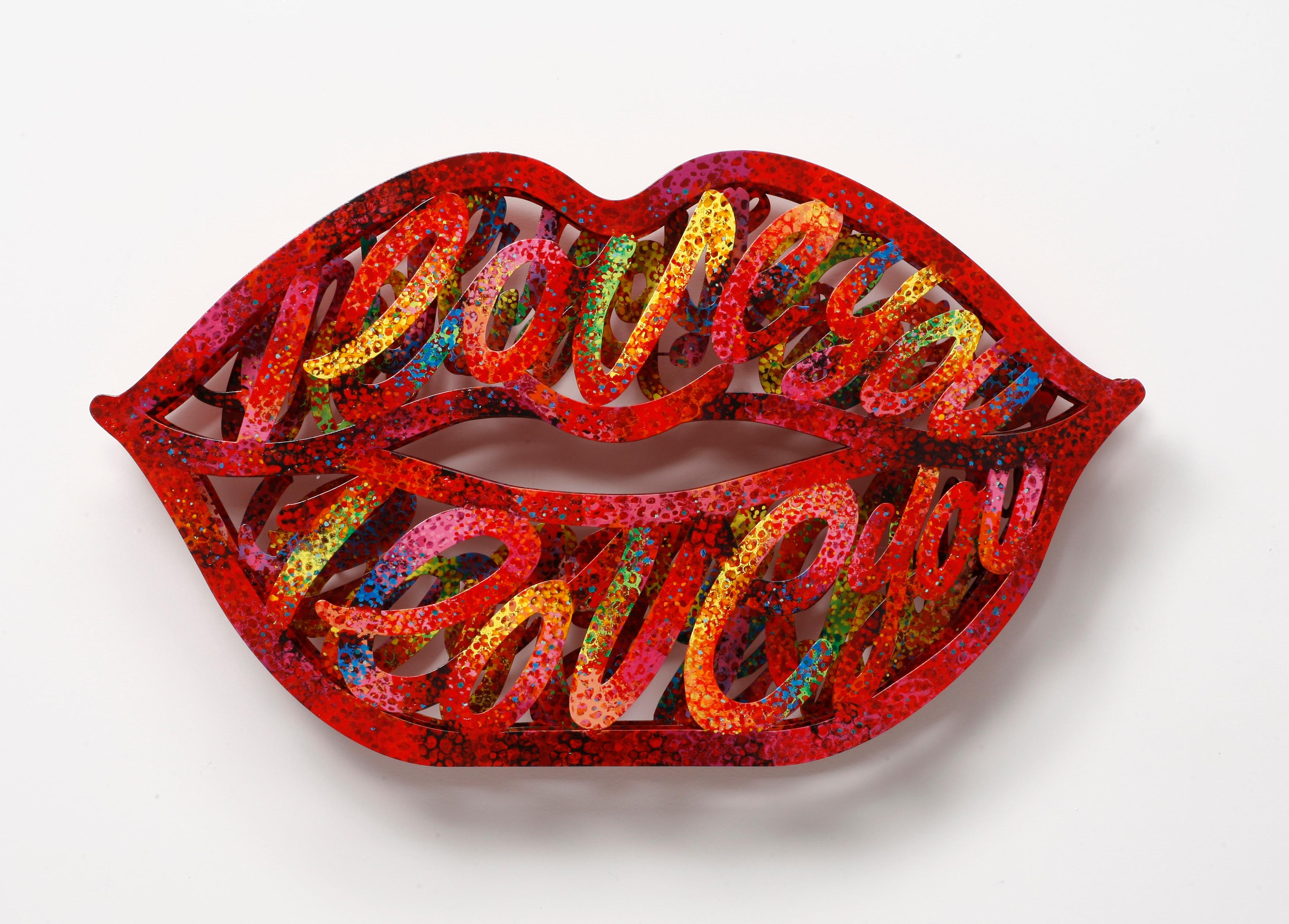 "Read My Lips", 3D Hand-painted Metal Wall Sculpture  - Mixed Media Art by David Gerstein