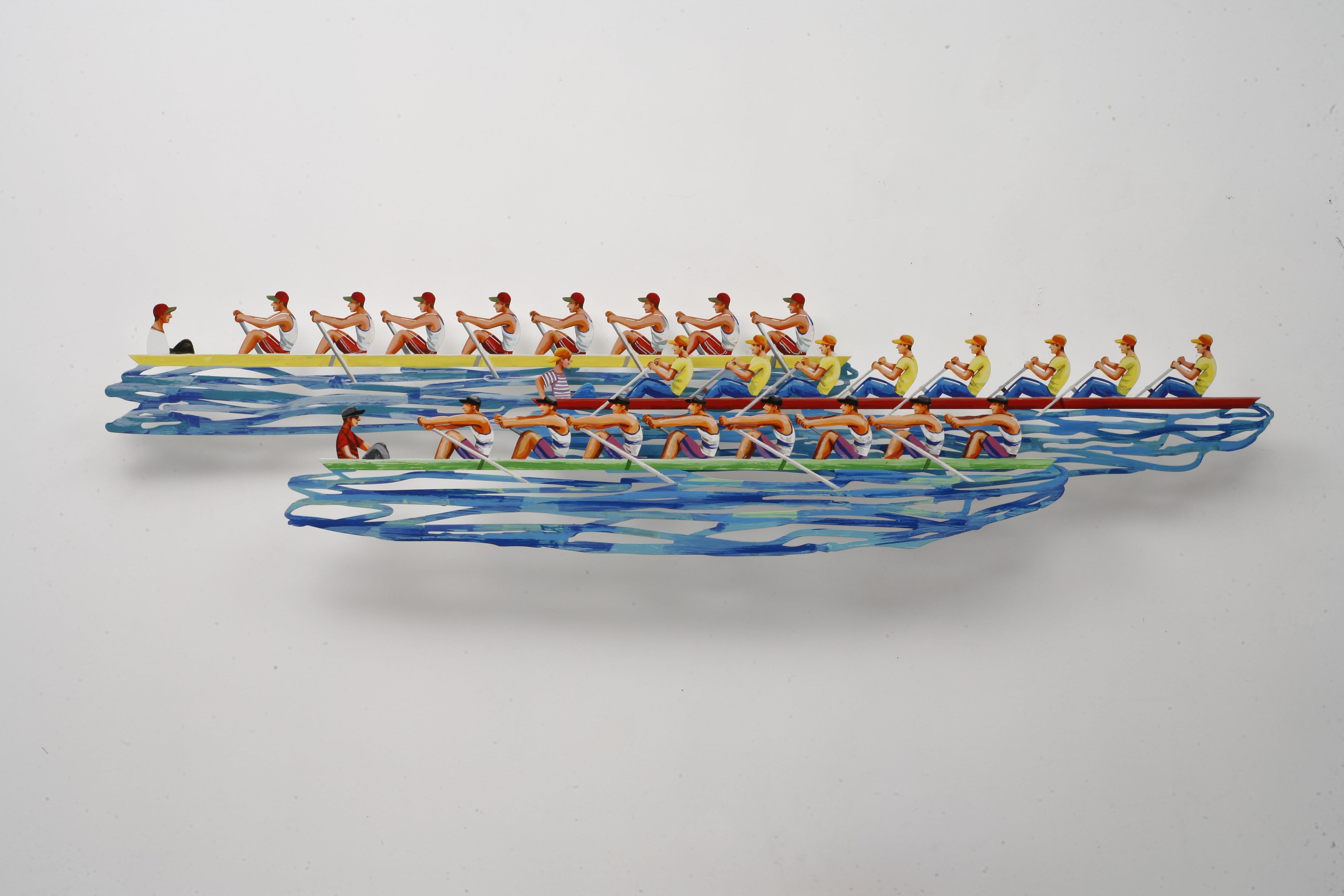 "Row Boat", 3D Hand-painted Metal Wall Sculpture 