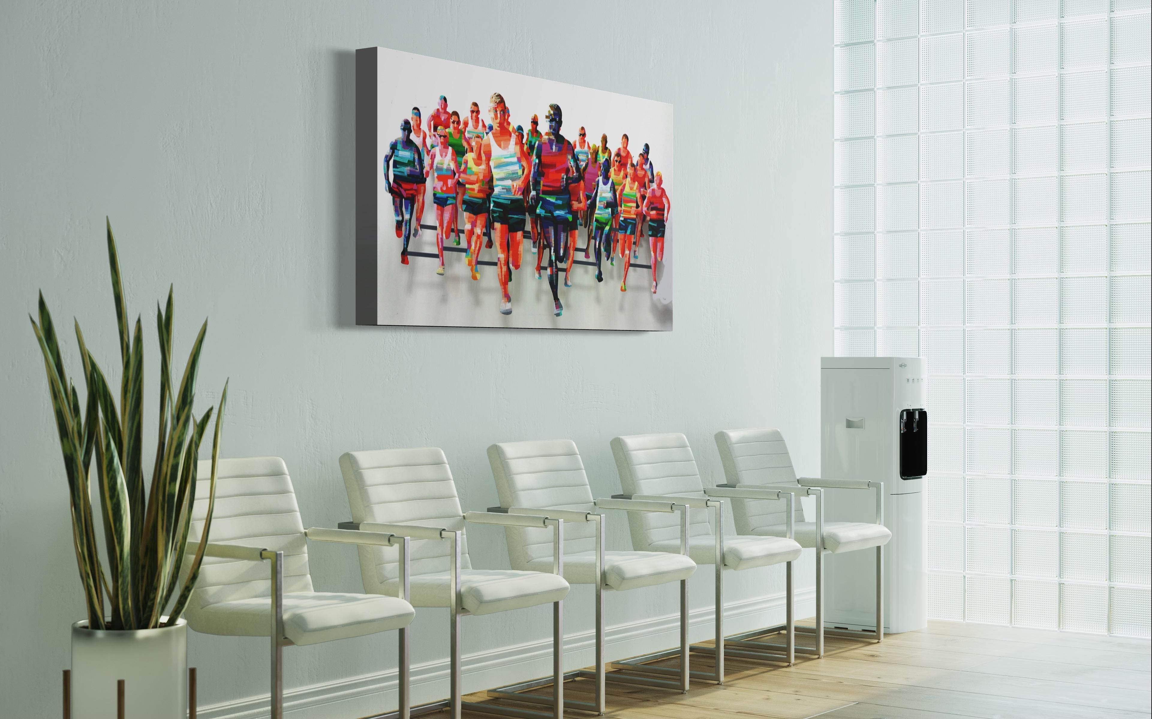 Marathon NY - figurative wall sculpture - Contemporary Painting by David Gerstein