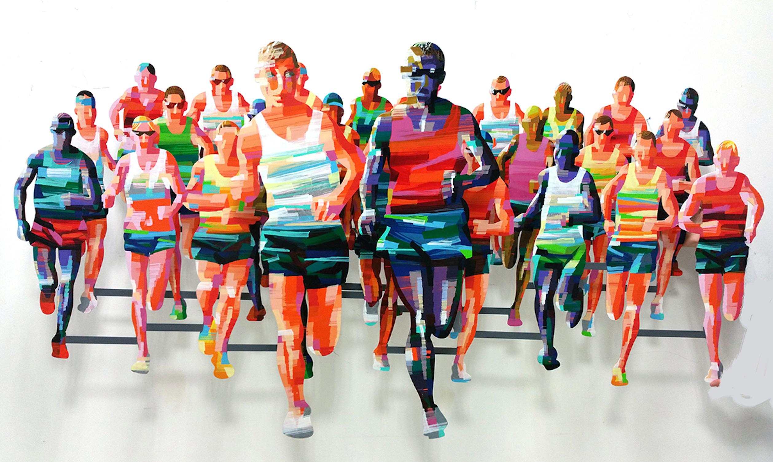 David Gerstein Figurative Painting - Marathon NY - figurative wall sculpture