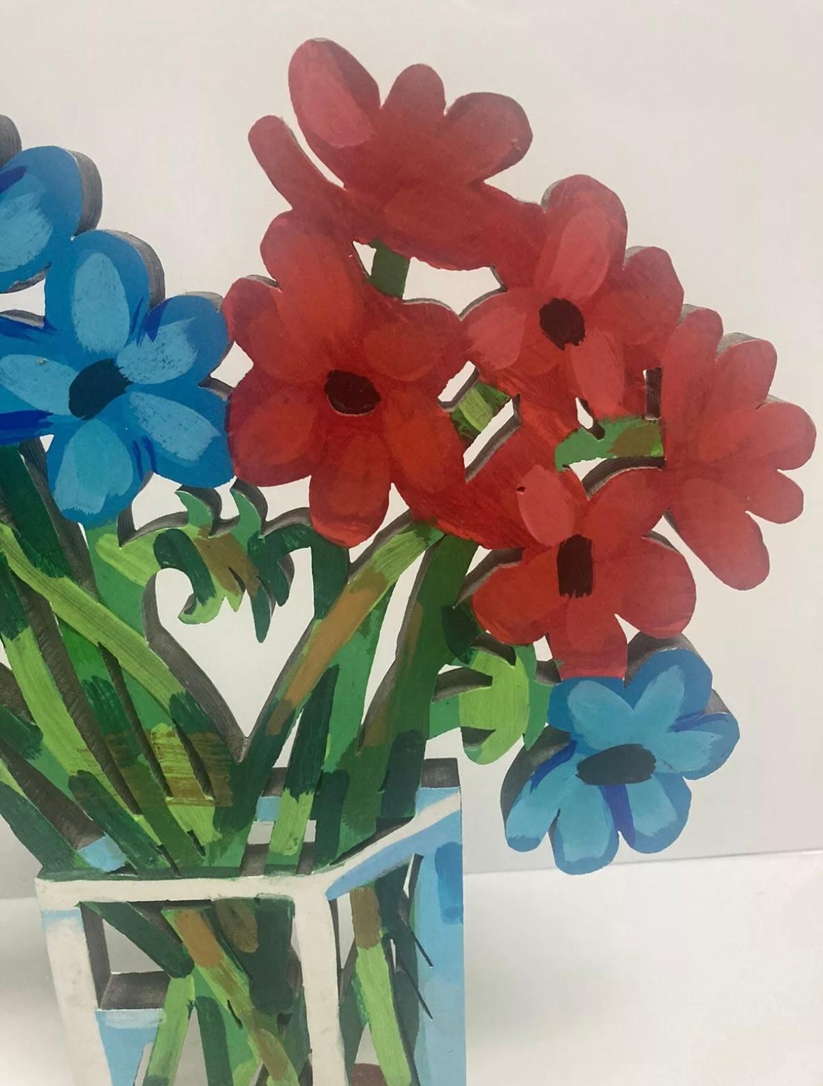 Blumenstrauß Wood Sculpture Doppelseitig im Angebot 1