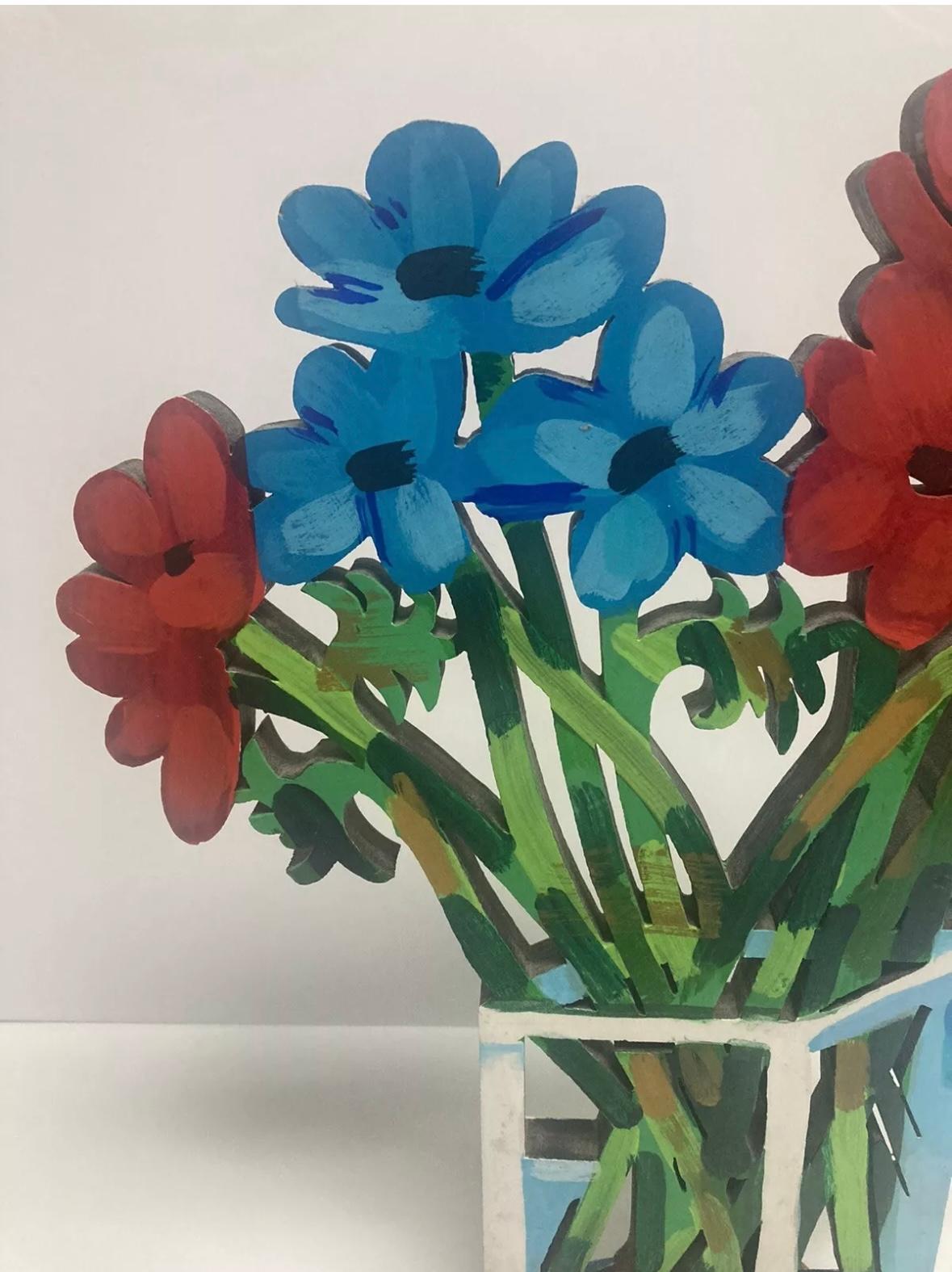 Blumenstrauß Wood Sculpture Doppelseitig im Angebot 2