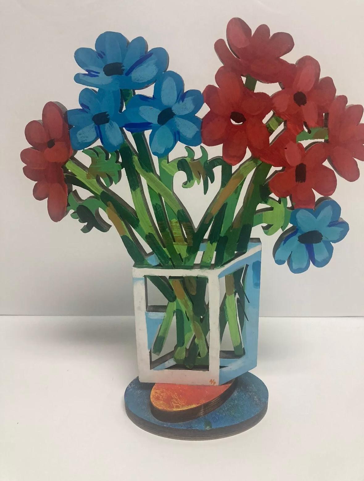 Blumenstrauß Wood Sculpture Doppelseitig im Angebot 4
