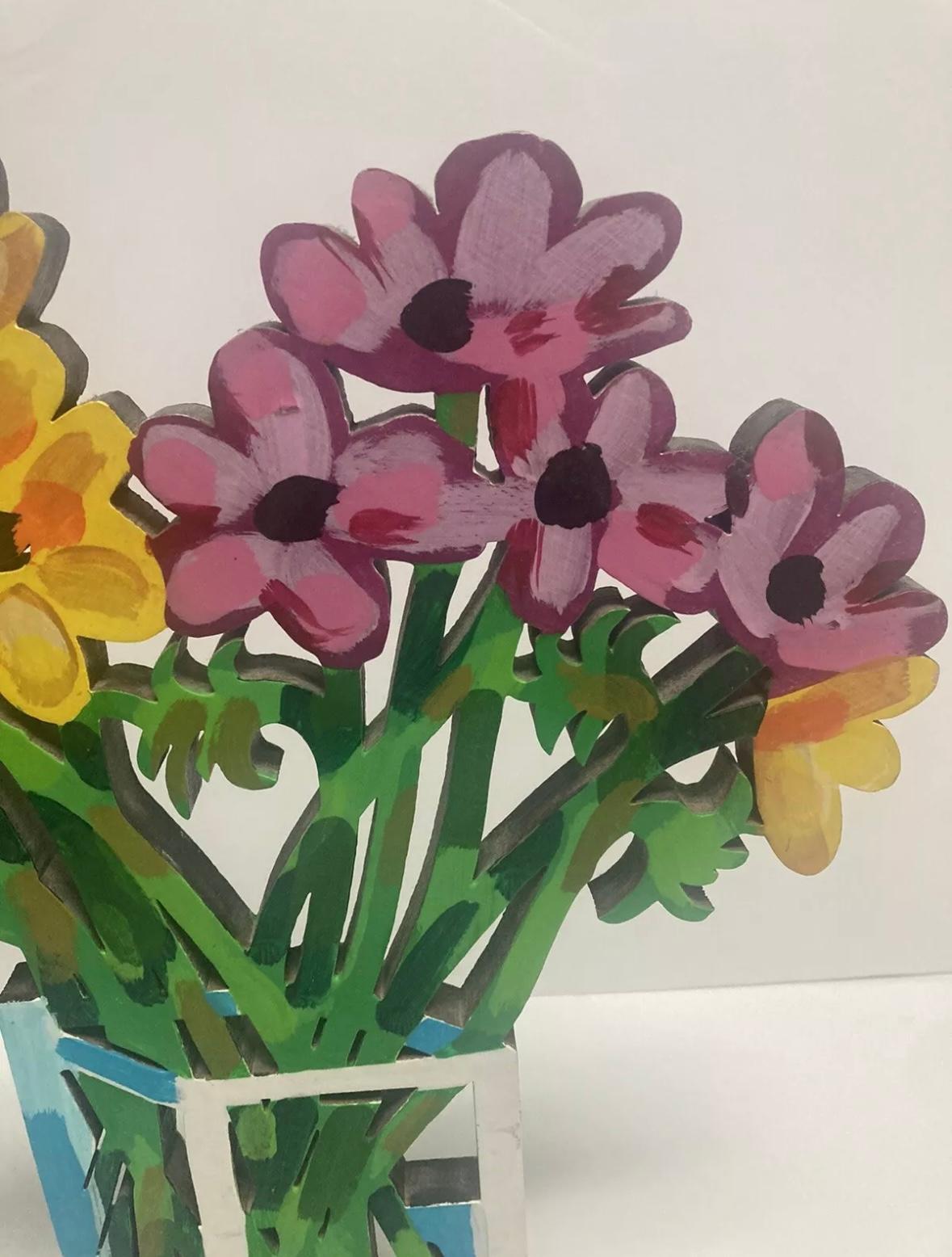 Blumenstrauß Wood Sculpture Doppelseitig im Angebot 6