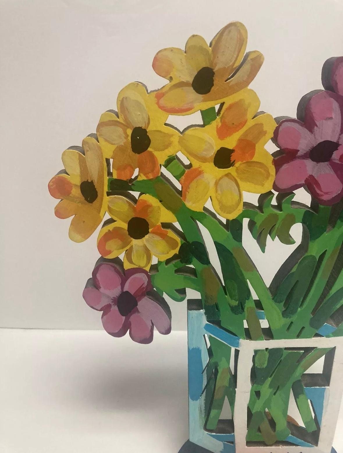 Blumenstrauß Wood Sculpture Doppelseitig im Angebot 7