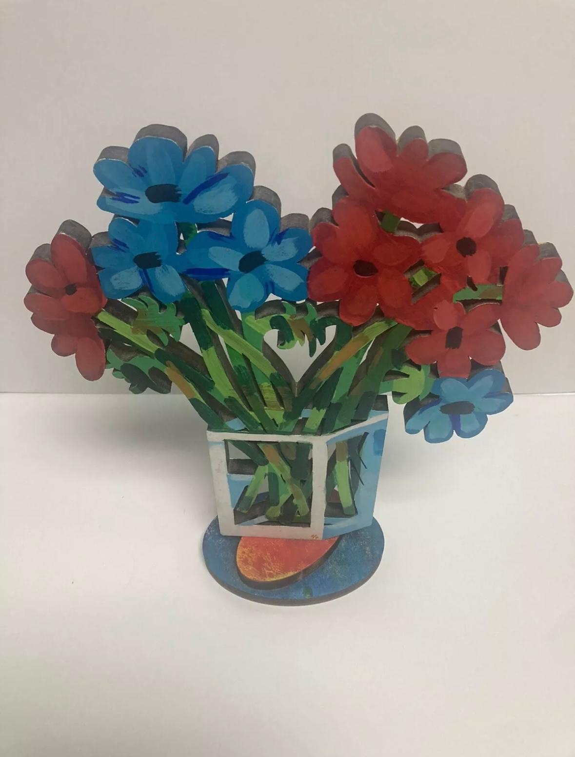 David Gerstein artist proof Bouquet of Flowers Wood Sculpture Double Sided. In good condition measures 18x14