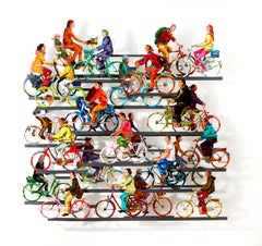 City On Wheels, 3D Hand-painted Metal Wall Sculpture 