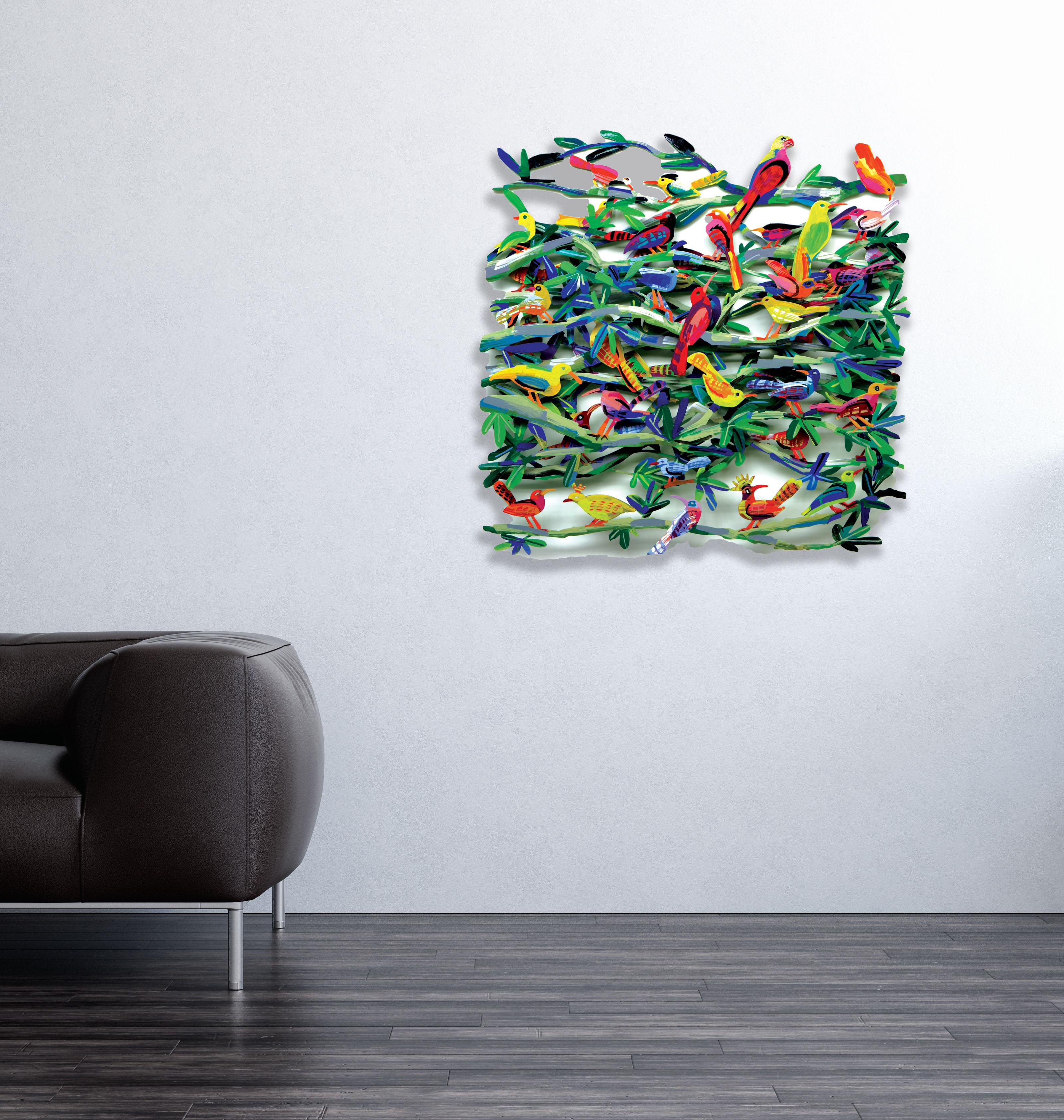 « Oiseaux exotiques », sculpture murale en métal peinte à la main en 3D 1