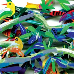 "Exotic Birds", 3D Hand-painted Metal Wall Sculpture