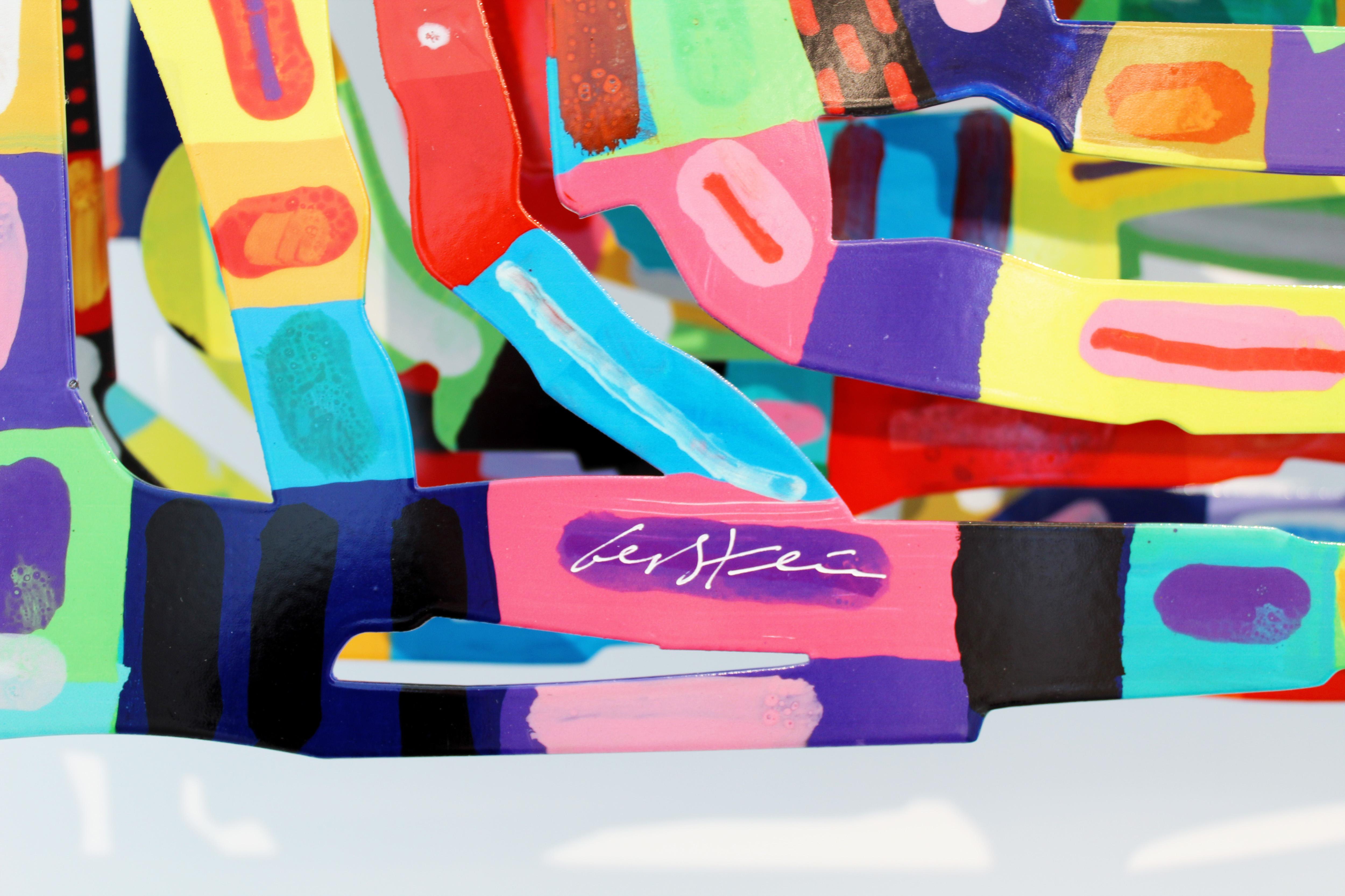 David Gerstein's Heartbeat is a striking three-layer wall sculpture that captures the pulse of life through vibrant colors and dynamic shapes. The piece combines a rhythmic design with bold, energetic lines, symbolizing the heartbeat's constant