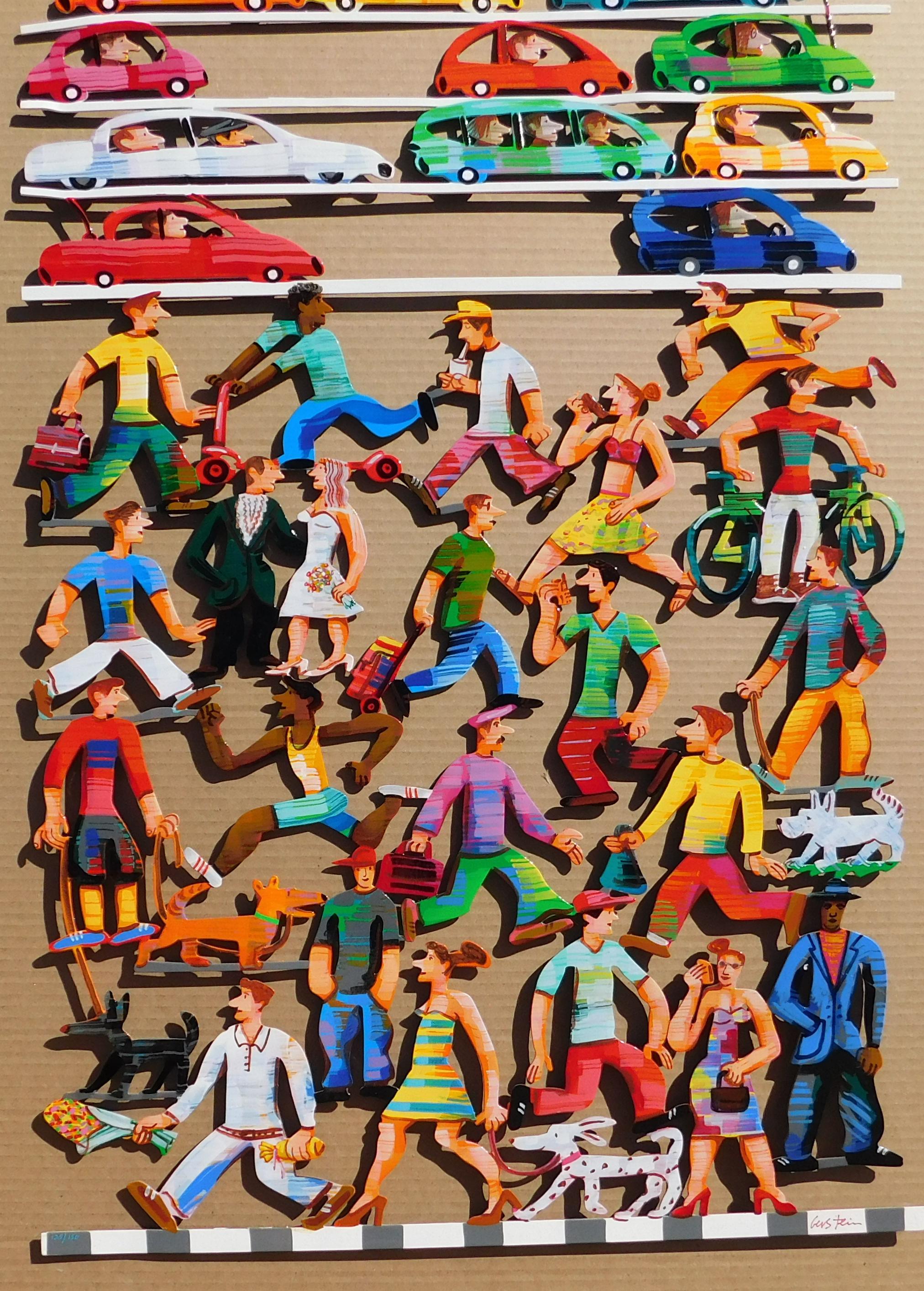 Megalopolis - Laser-Cut Aluminum Wall Sculpture - Brown Figurative Sculpture by David Gerstein