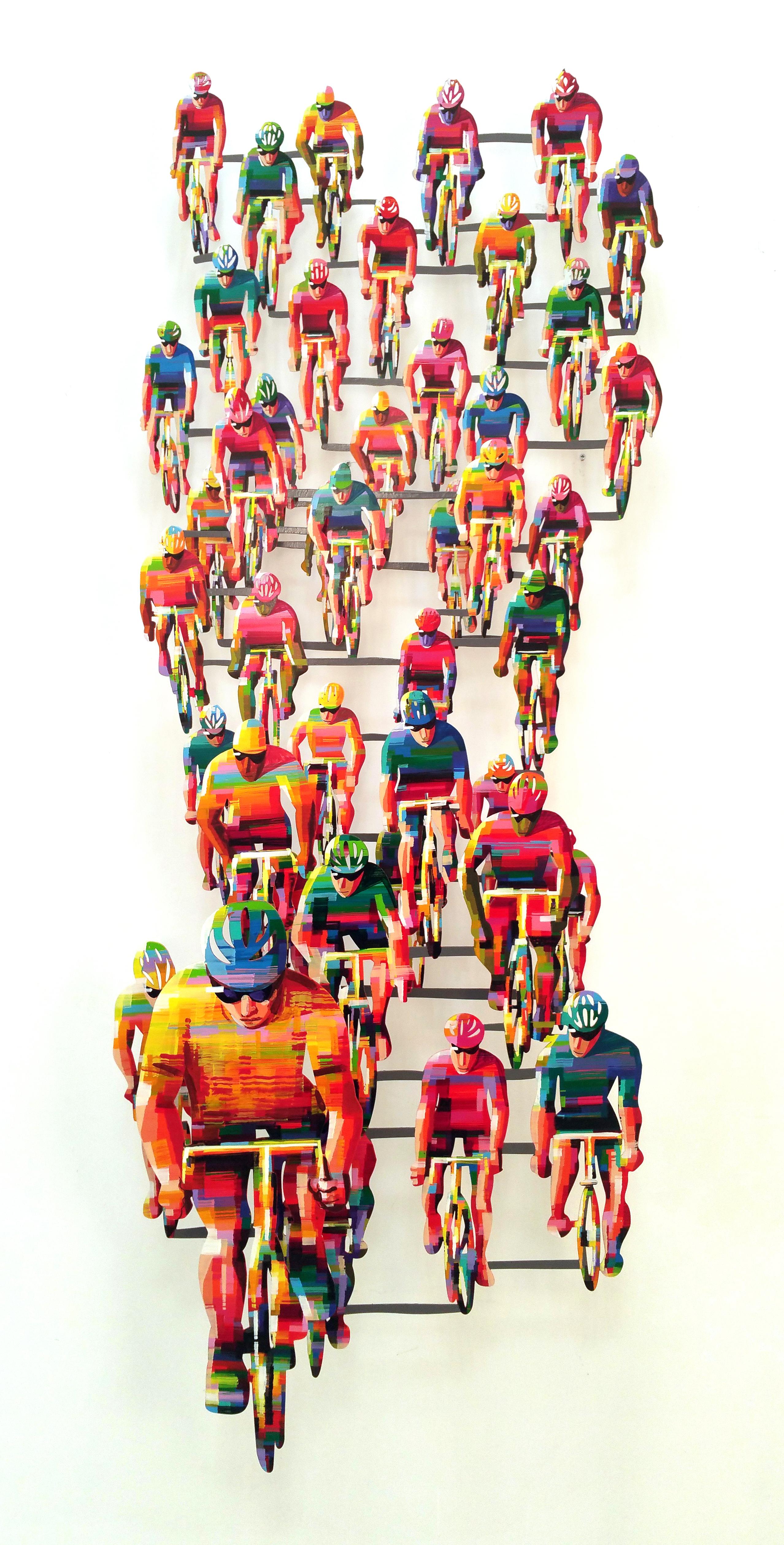 David Gerstein Still-Life Sculpture - "Tour De France 2 Vertical", 3D Hand-painted Metal Wall Sculpture 