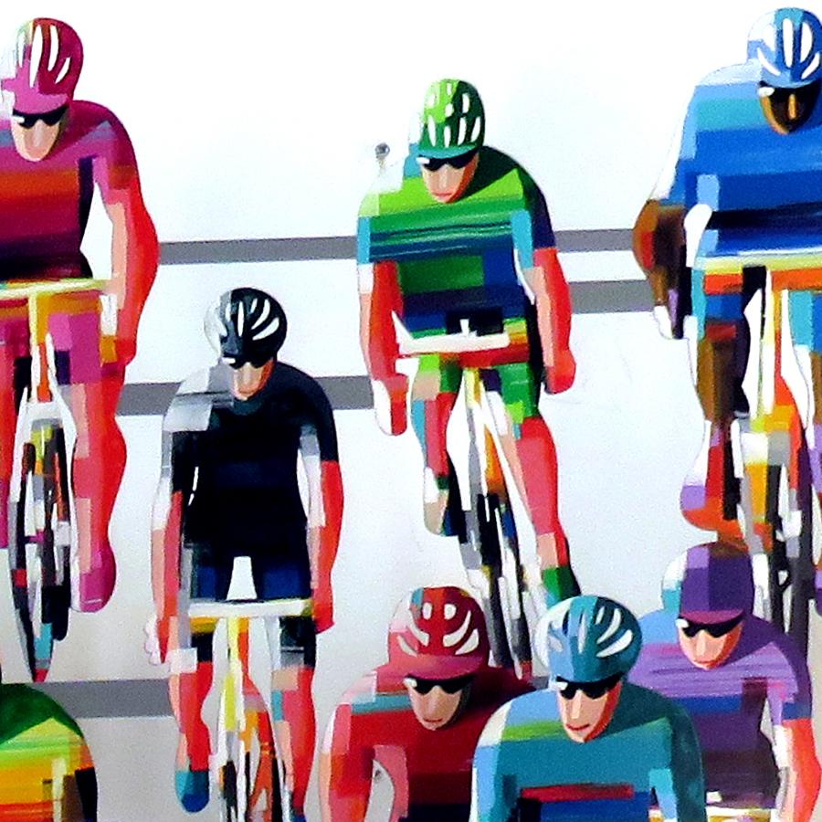 « Tour De France Frontal », sculpture murale en métal peinte à la main en 3D  - Sculpture de David Gerstein