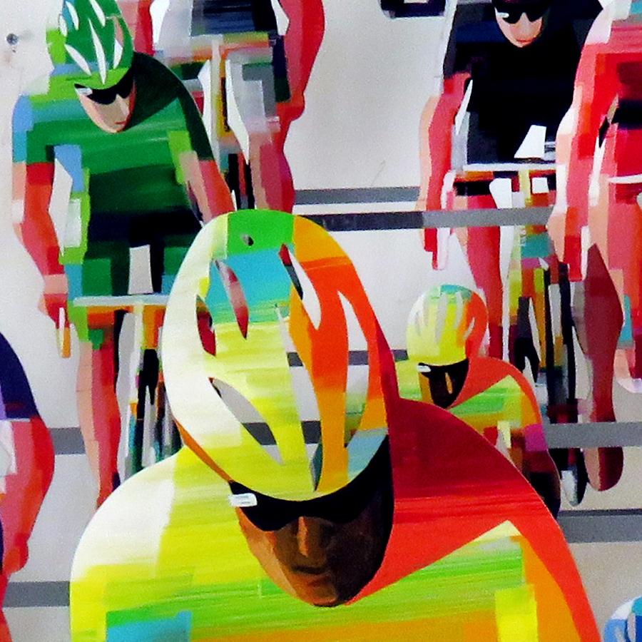 « Tour De France Frontal », sculpture murale en métal peinte à la main en 3D  - Contemporain Sculpture par David Gerstein