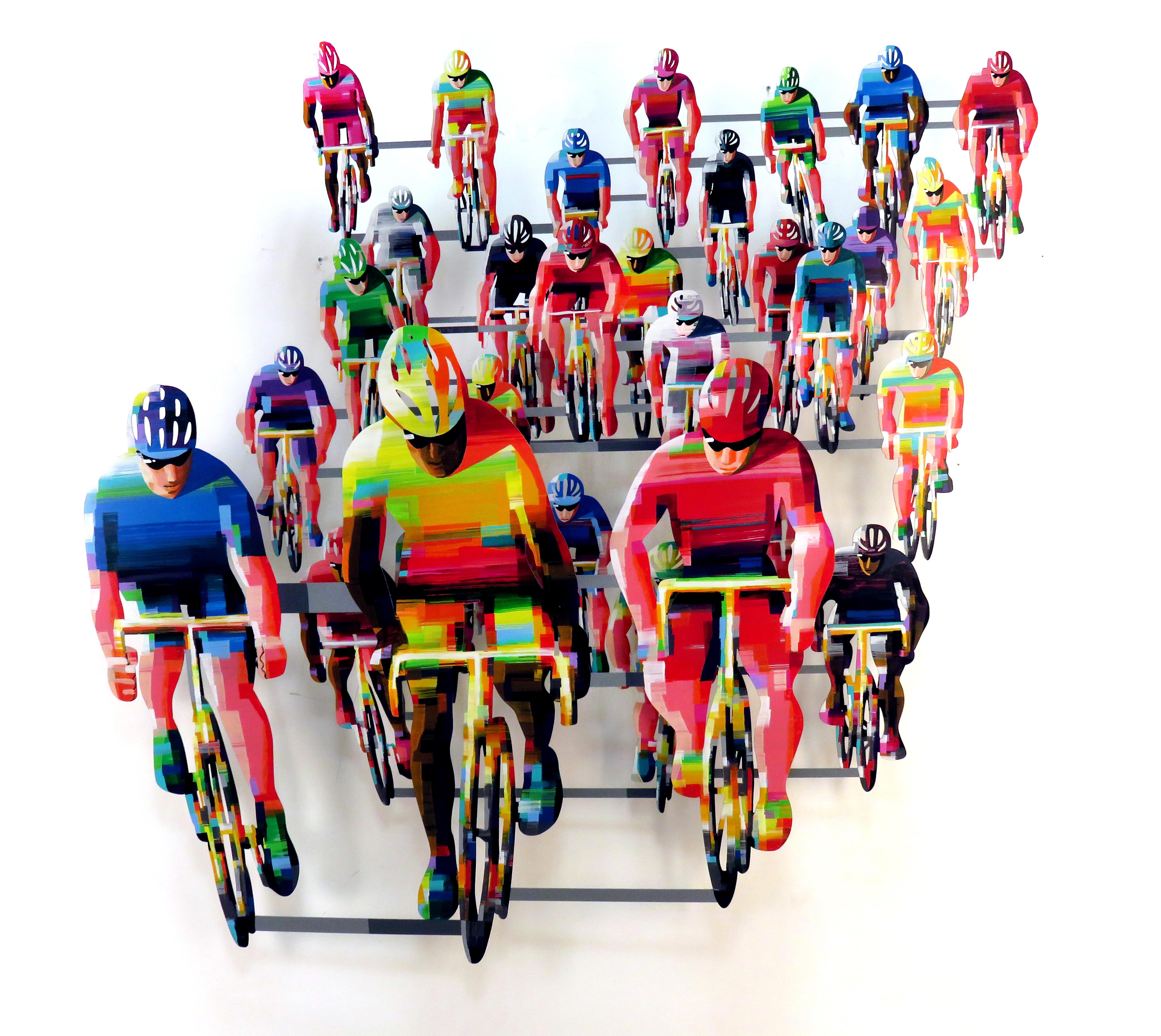 „Tour De France Frontal“, 3D-Wandskulptur aus handbemaltem Metall, Frankreich 