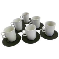 David Gil Bennington Potters Vermont Set 6 weiße Trigger-Becher 6 schwarze Untertassen