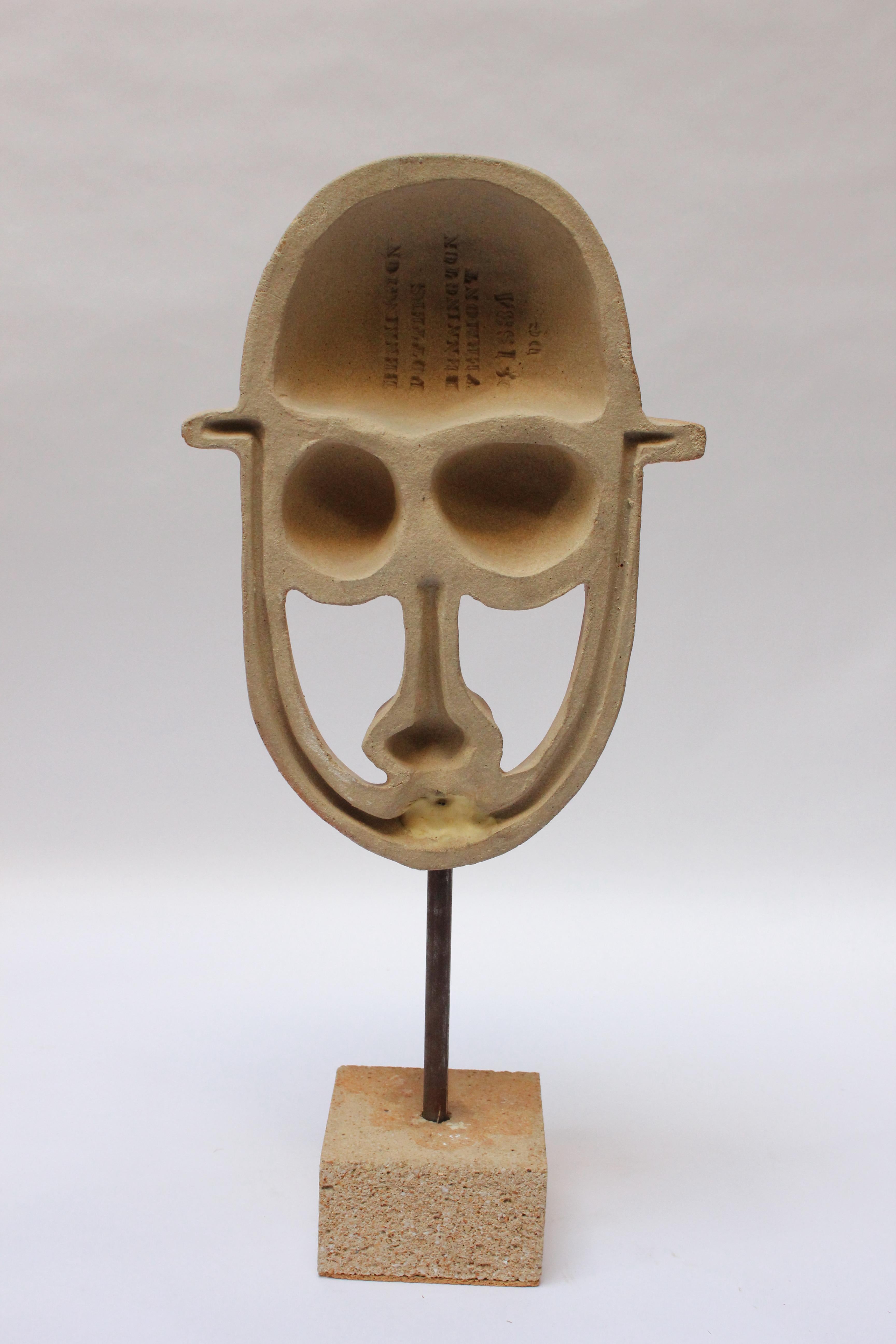 David Gil for Bennington Potters Man's Face Ceramic Sculpture on Base In Good Condition For Sale In Brooklyn, NY