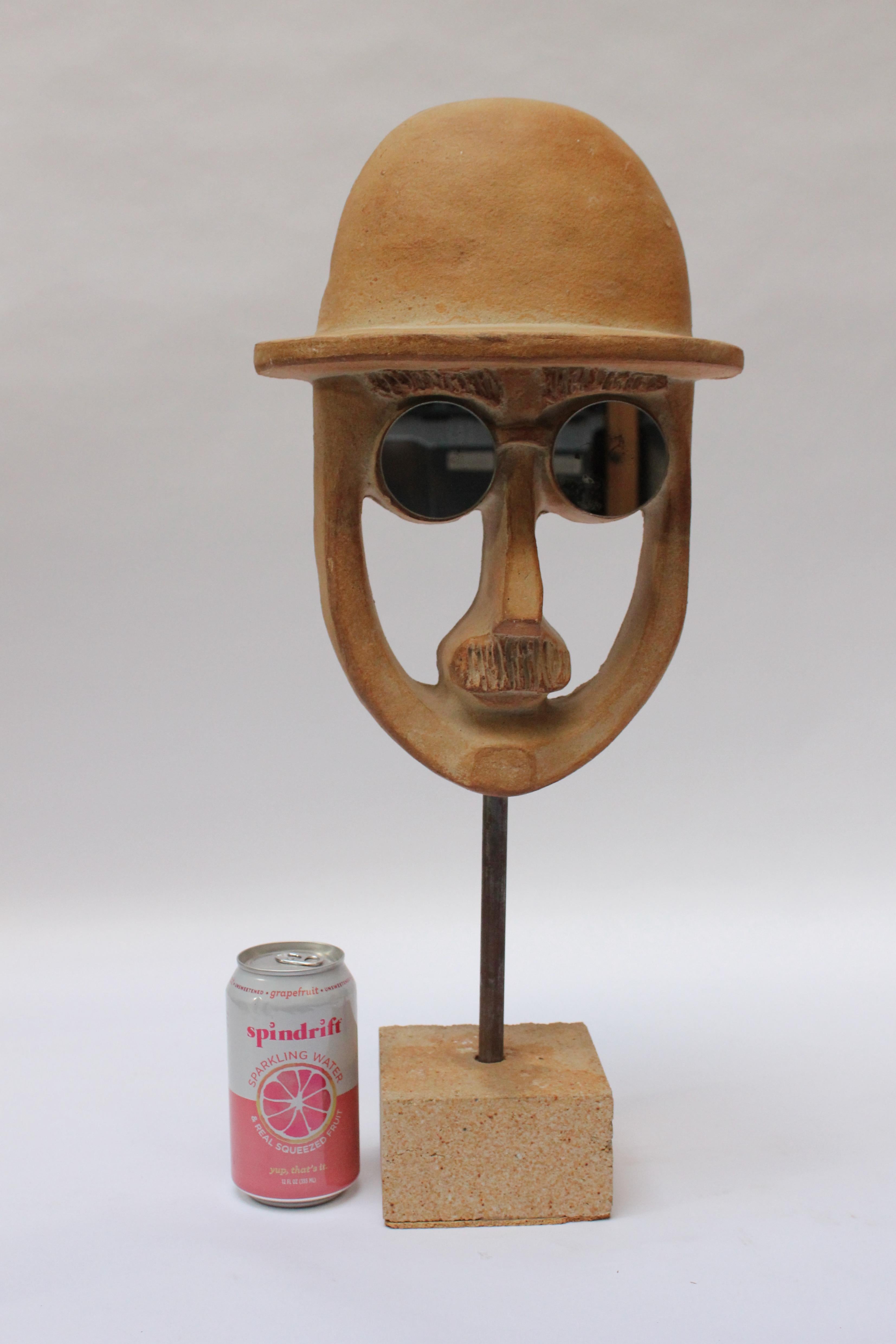 Mid-20th Century David Gil for Bennington Potters Man's Face Ceramic Sculpture on Base For Sale