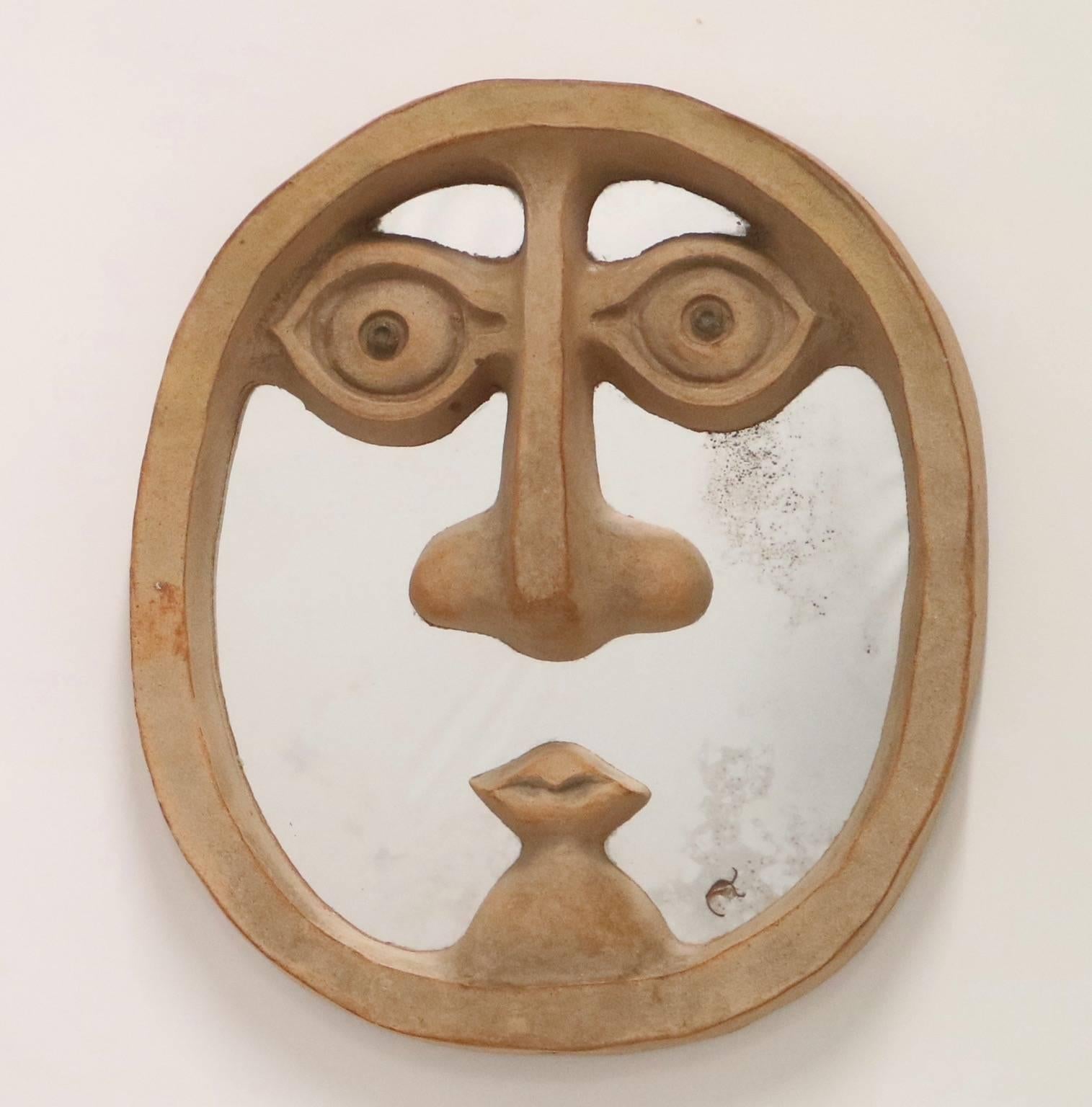 David Gil for Bennington Pottery Mirror in Shape of Face with Unglazed Ceramic In Excellent Condition In New York, NY
