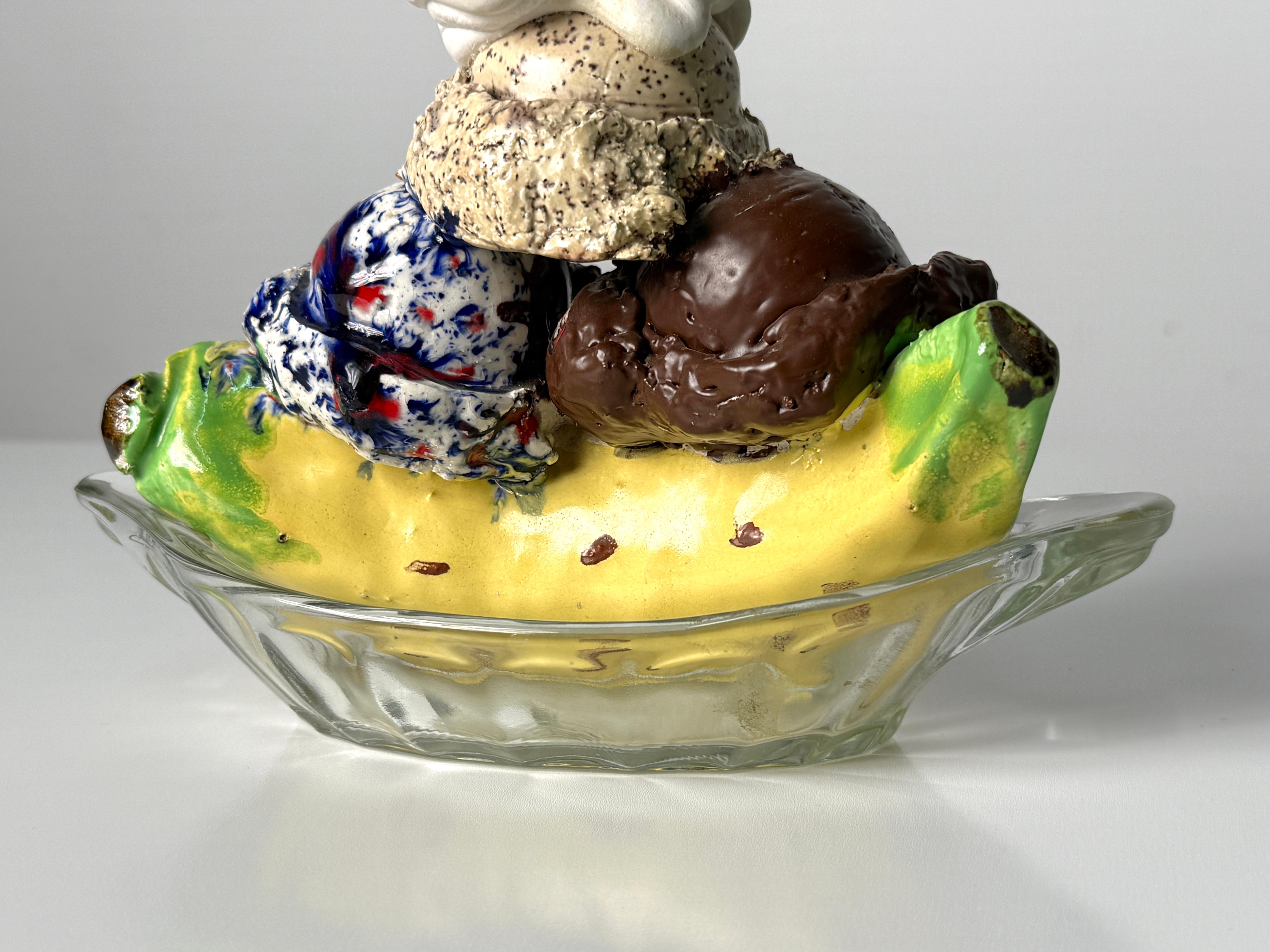American David Gilhooly Ceramic Frog Ice Cream Sundae Sculpture Funk Art Pottery 1983 For Sale
