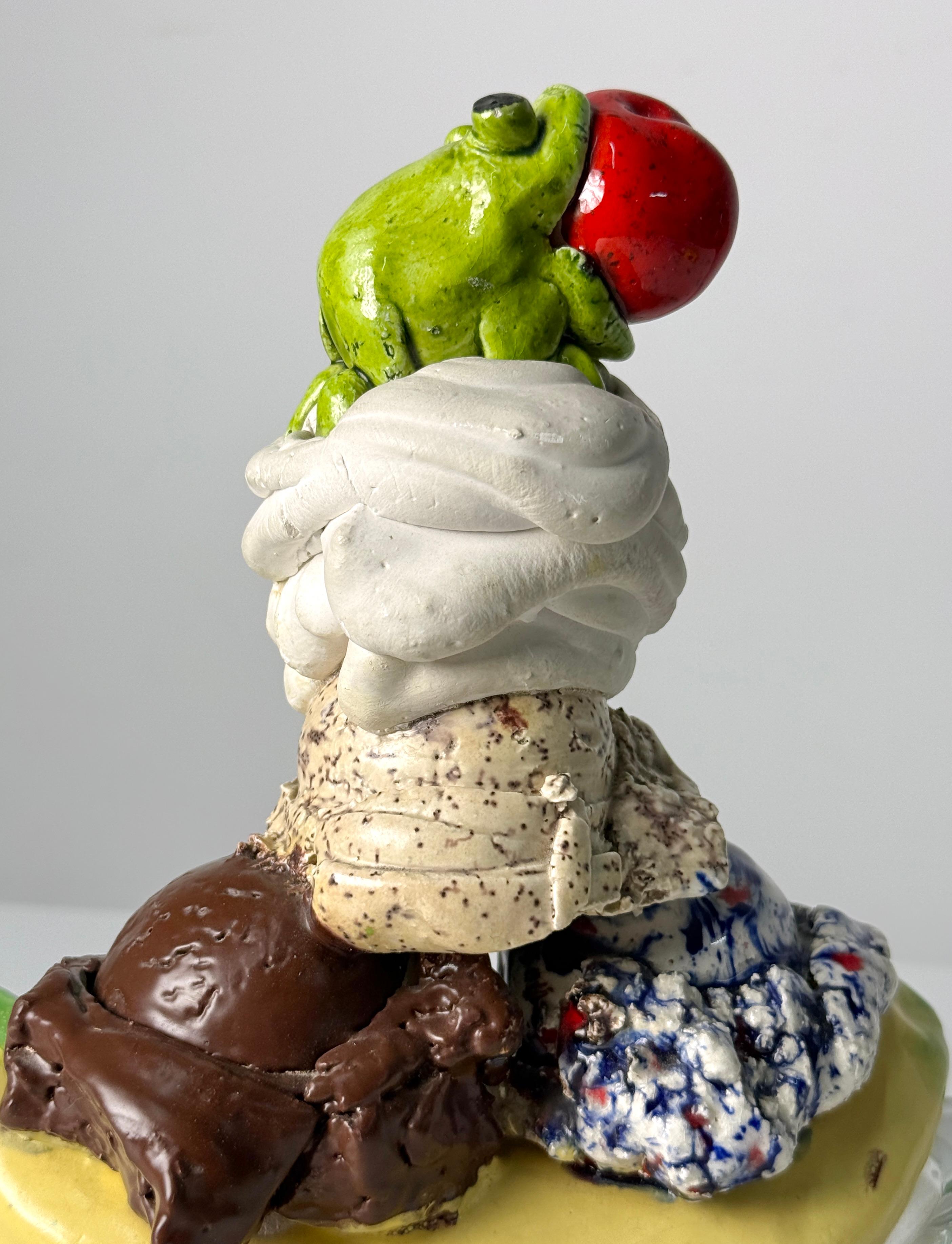 Glazed David Gilhooly Ceramic Frog Ice Cream Sundae Sculpture Funk Art Pottery 1983 For Sale