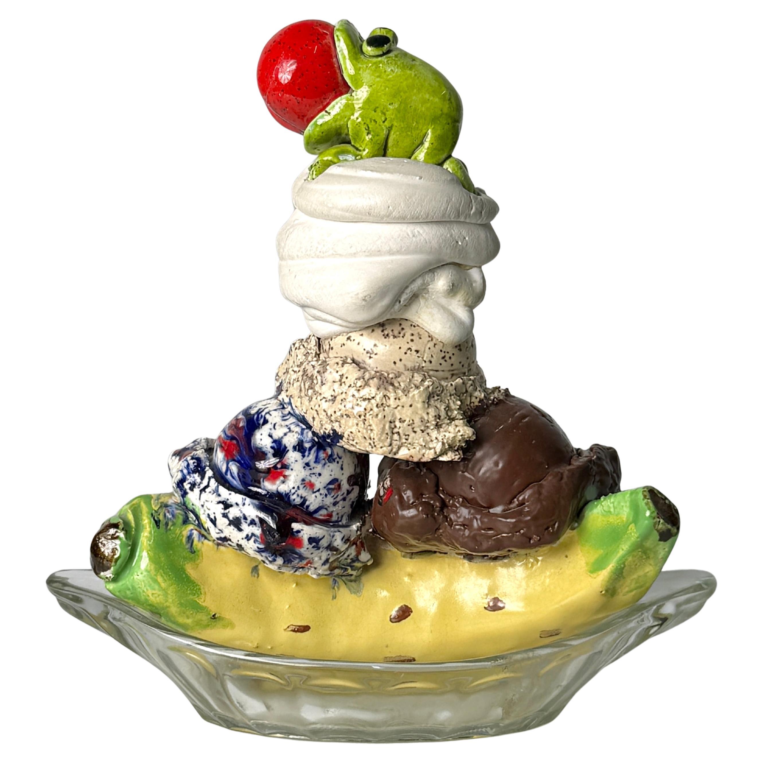 David Gilhooly Ceramic Frog Ice Cream Sundae Sculpture Funk Art Pottery 1983