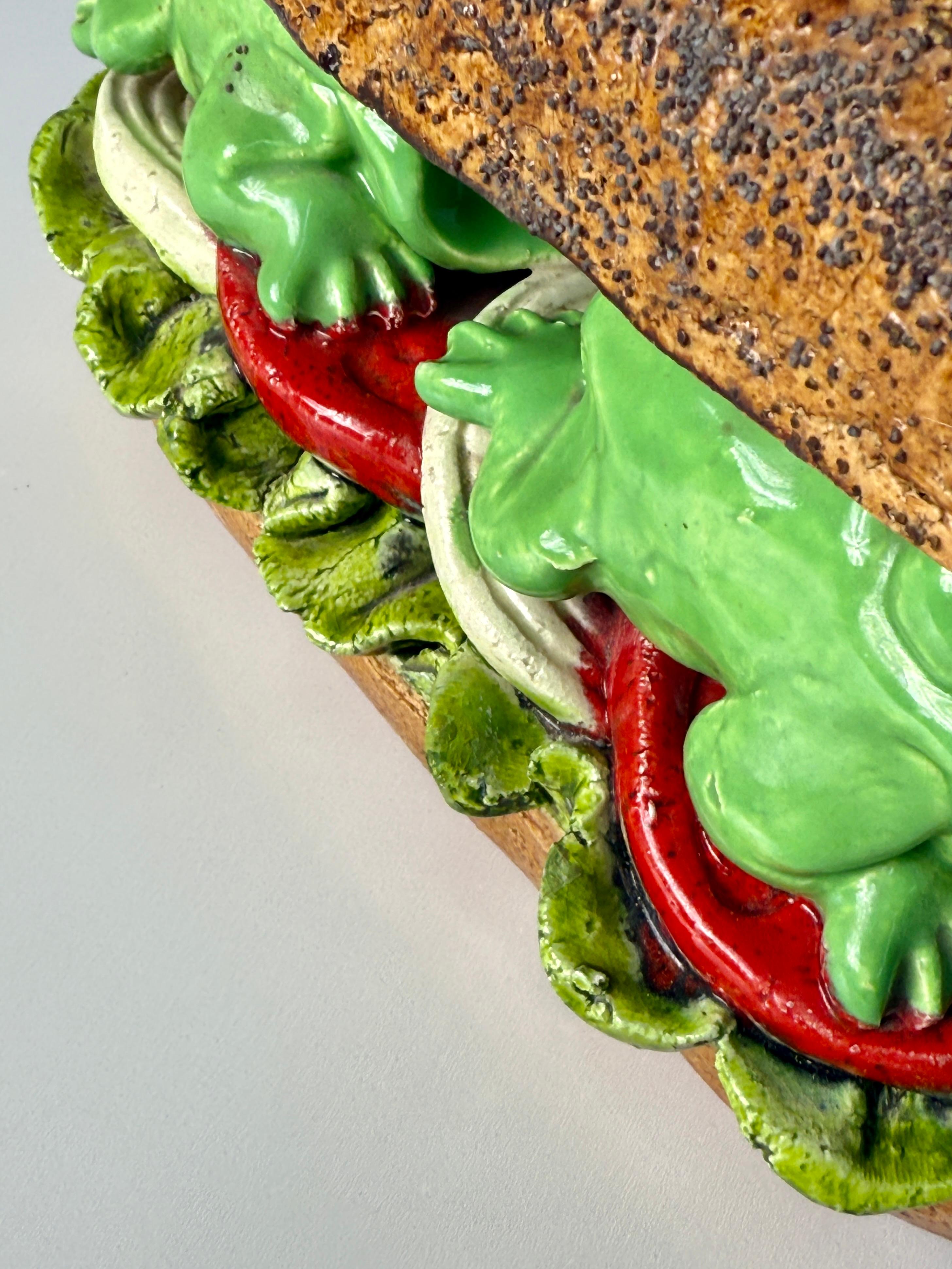 David Gilhooly Ceramic Frog Sandwich Sculpture Funk Movement Pottery Signed 1983 For Sale 1
