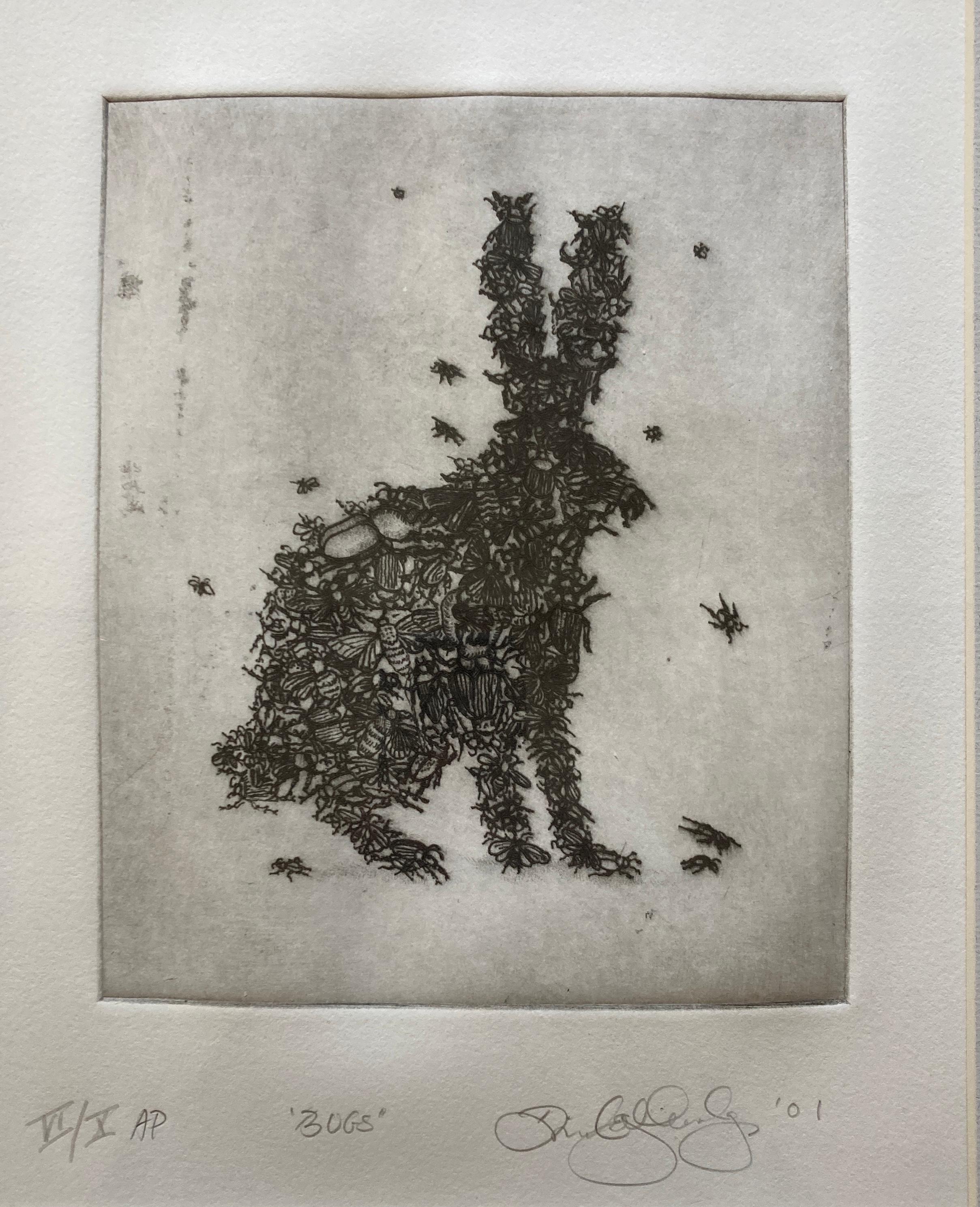 David Gilhooly (1943-2013). 
Bugs, 2001
Etching on wove paper
Artist's Proof XV/X (6/10) numbered in pencil lower left
Signed and dated in pencil lower right 
Dimensions: With Frame 21 1/4 x 18 1/4 inches; Sight:  11 1/2 x 9 1/4 inches; Image: 8 1/2