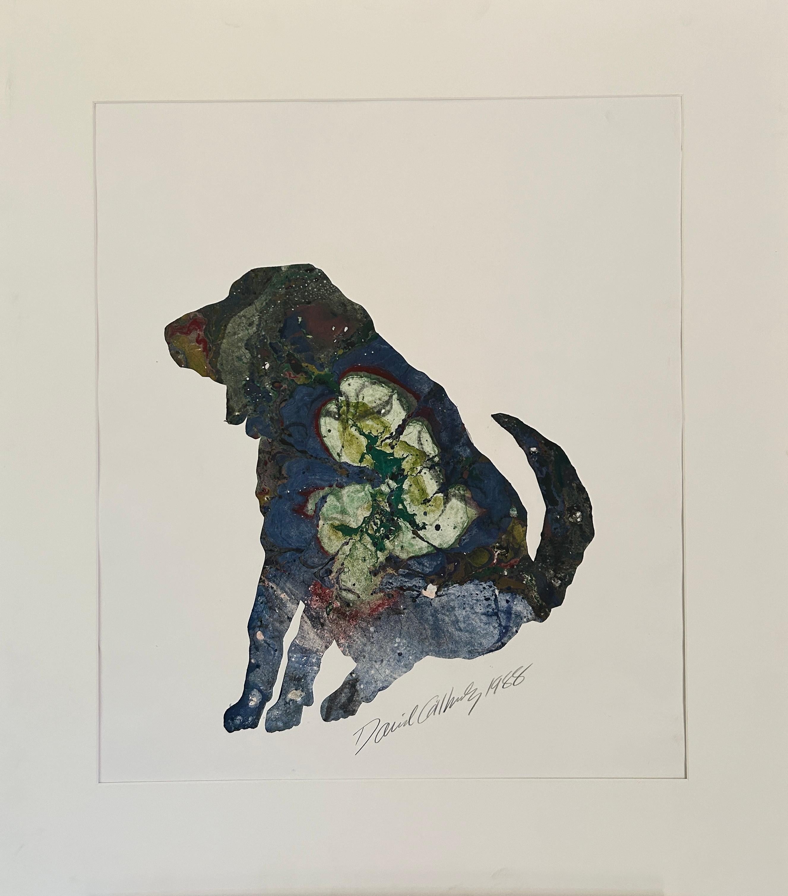 David Gilhooly 'Untitled' Marbleized Dog Signed Monotype Print For Sale 1