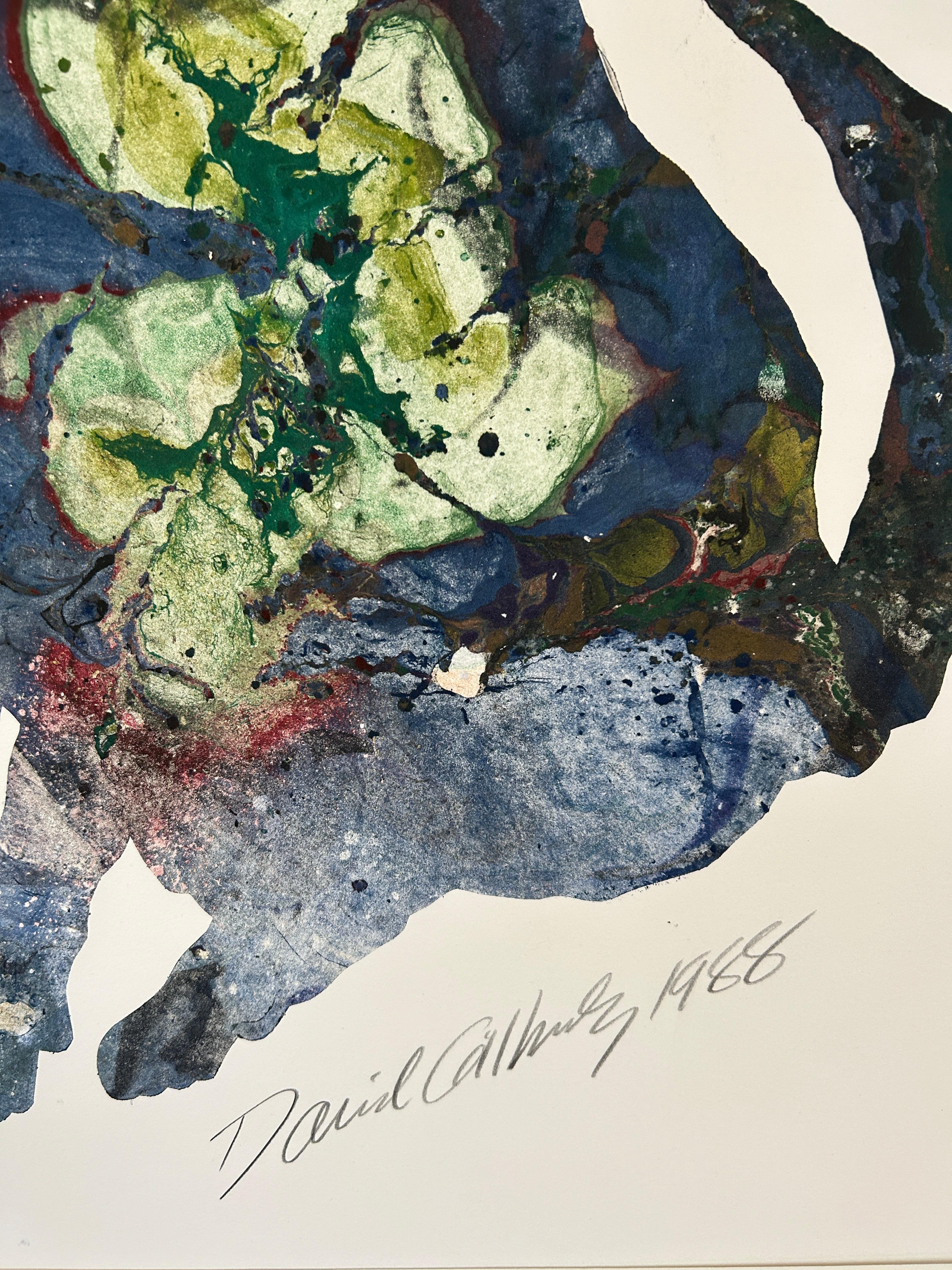 David Gilhooly 'Untitled' Marbleized Dog Signed Monotype Print For Sale 2