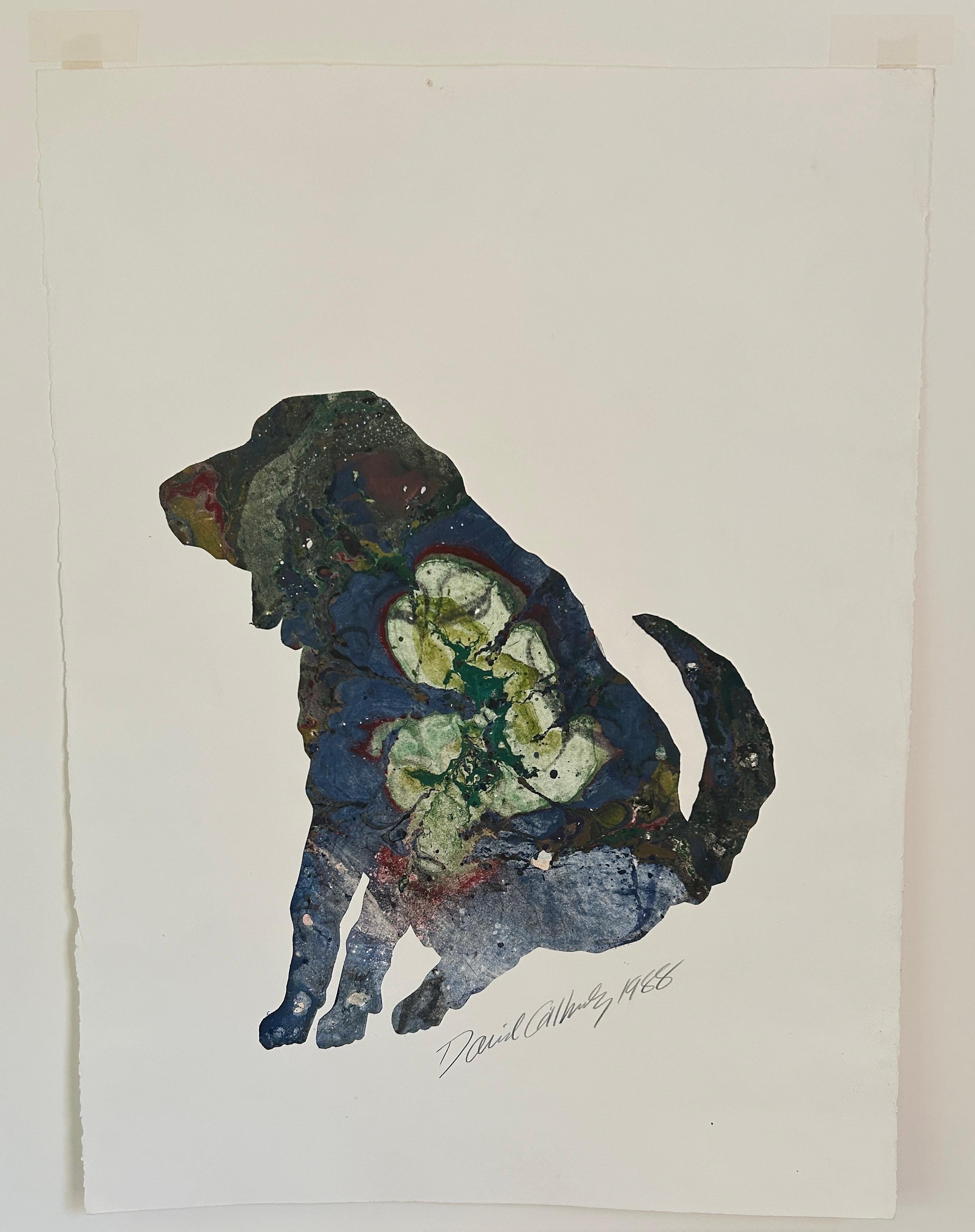 David Gilhooly 'Untitled' Marbleized Dog Signed Monotype Print For Sale 5