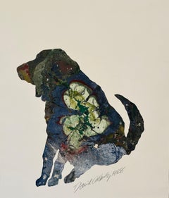 David Gilhooly 'Untitled' Marbleized Dog Signed Monotype Print