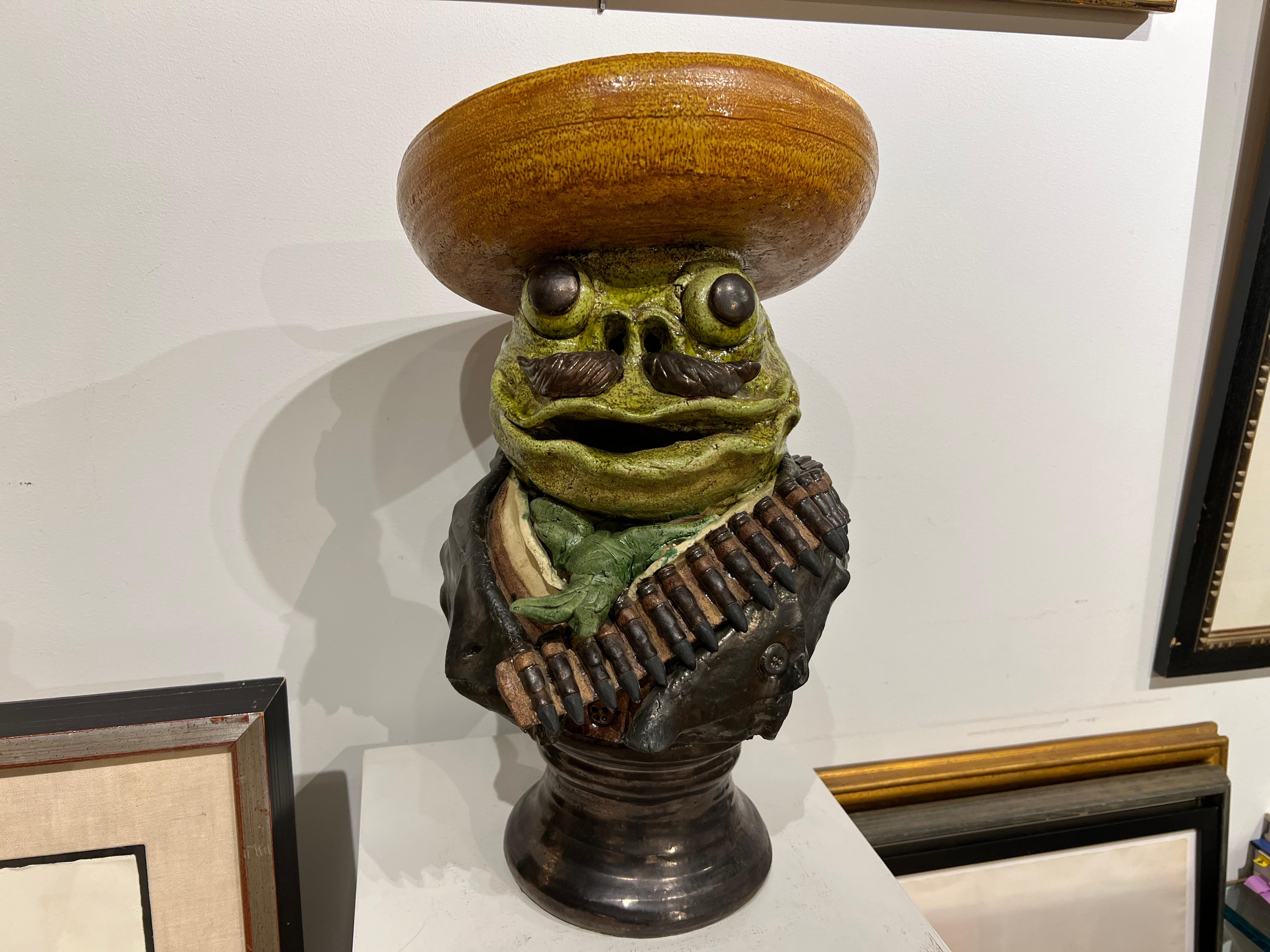 Emiliano Zapata / Frog Revolutionary - American Modern Sculpture by David Gilhooly