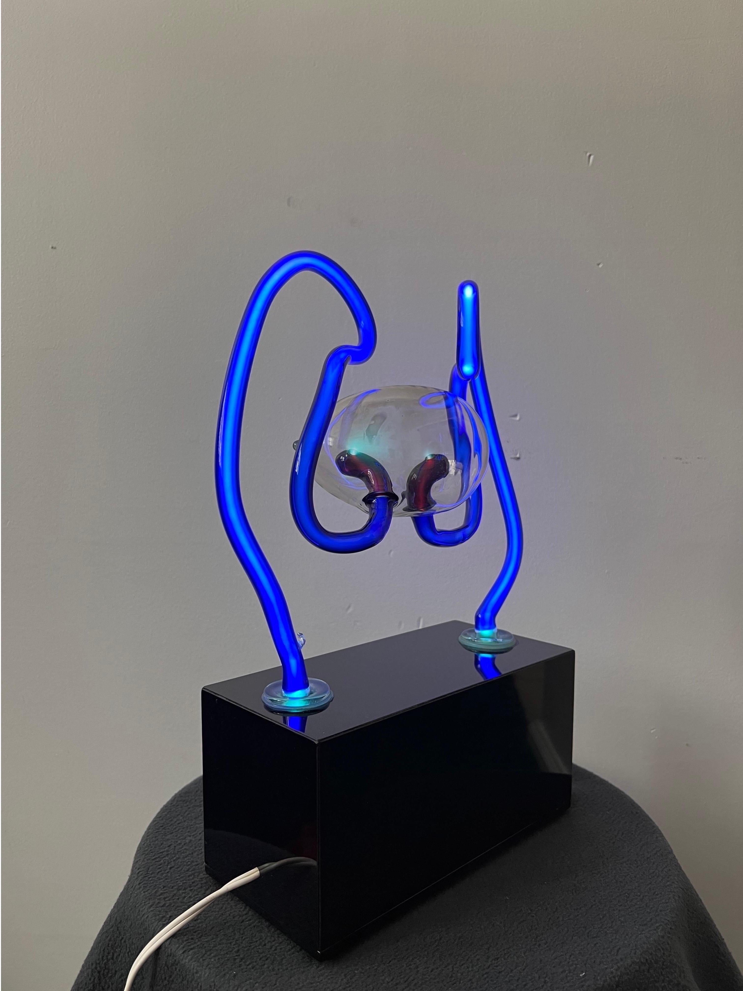 Post-Modern David Grant Maul Blown Glass Neon Lamp Sculpture, 1983 For Sale