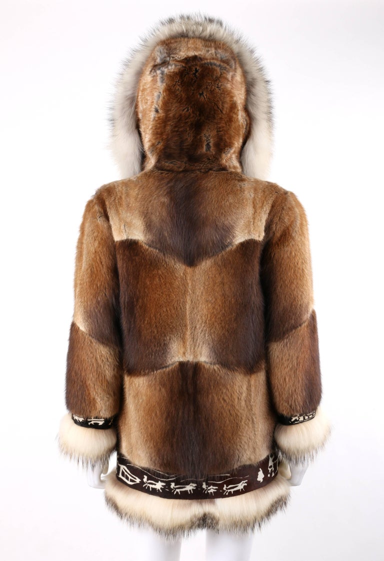 DAVID GREEN Genuine Fur Hooded Zip Front Alaskan Parka Coat at 1stDibs