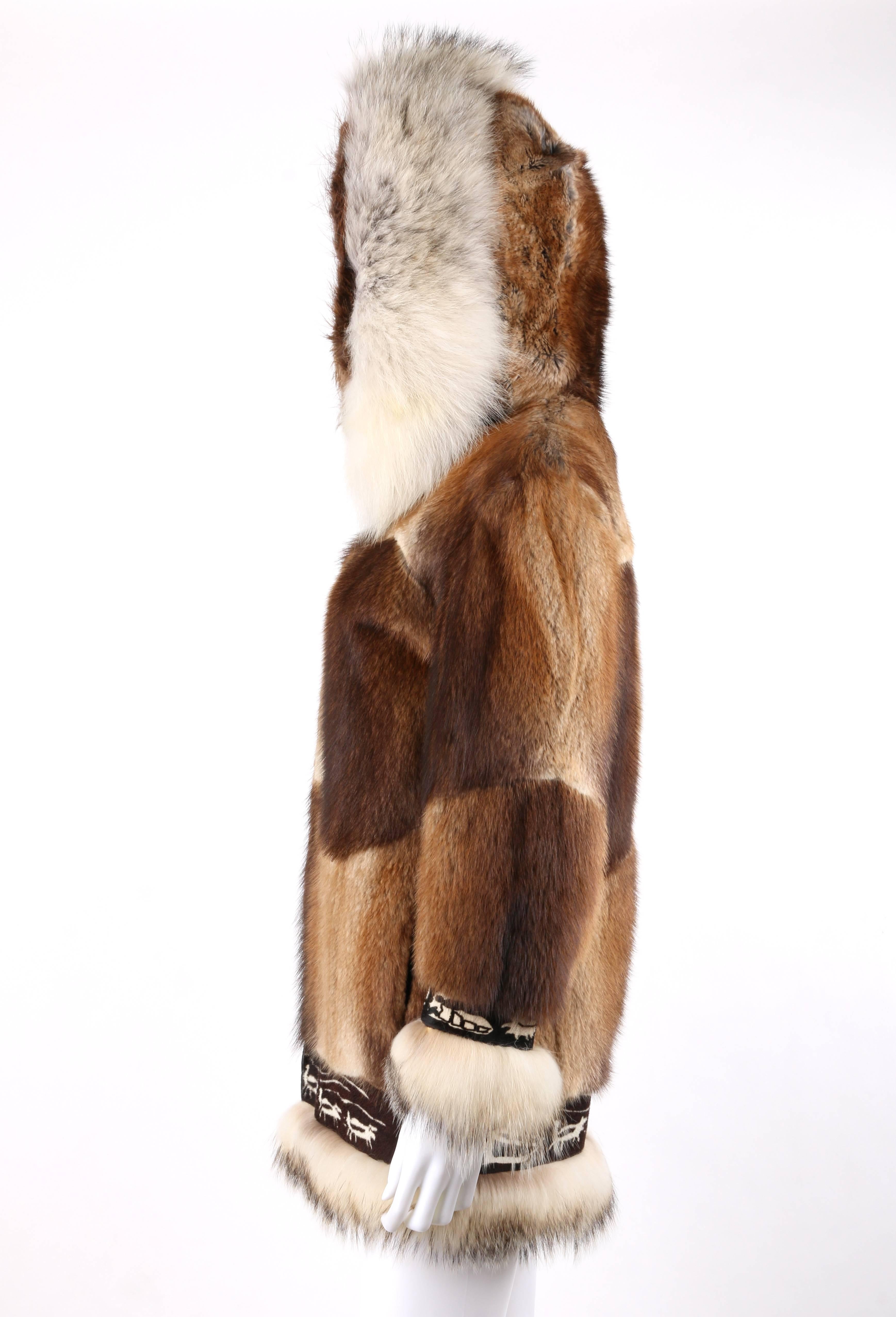 Brown DAVID GREEN Genuine Fur Hooded Zip Front Alaskan Parka Coat