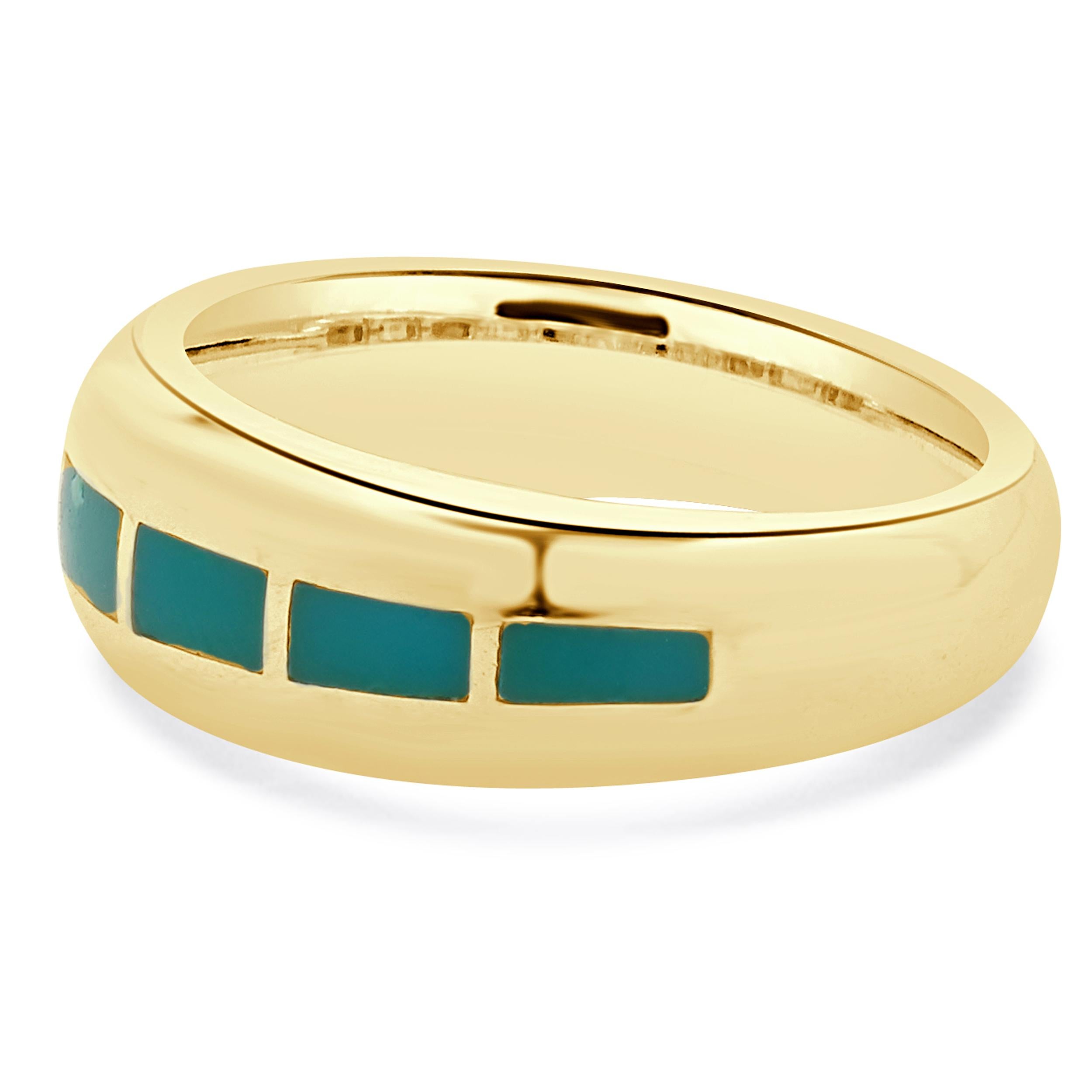 Taille émeraude David Goldes bague turquoise Navajo en or jaune 14 carats en vente