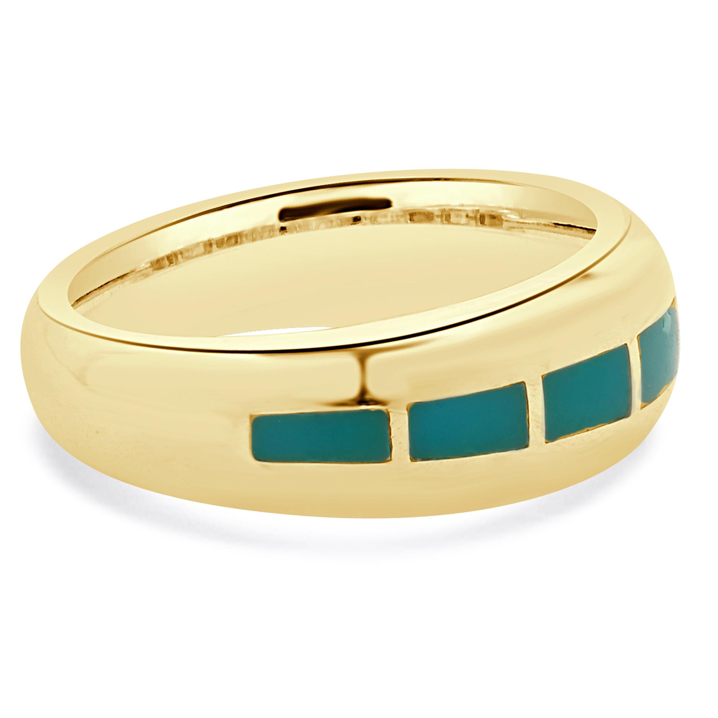 David Goldes bague turquoise Navajo en or jaune 14 carats Excellent état - En vente à Scottsdale, AZ