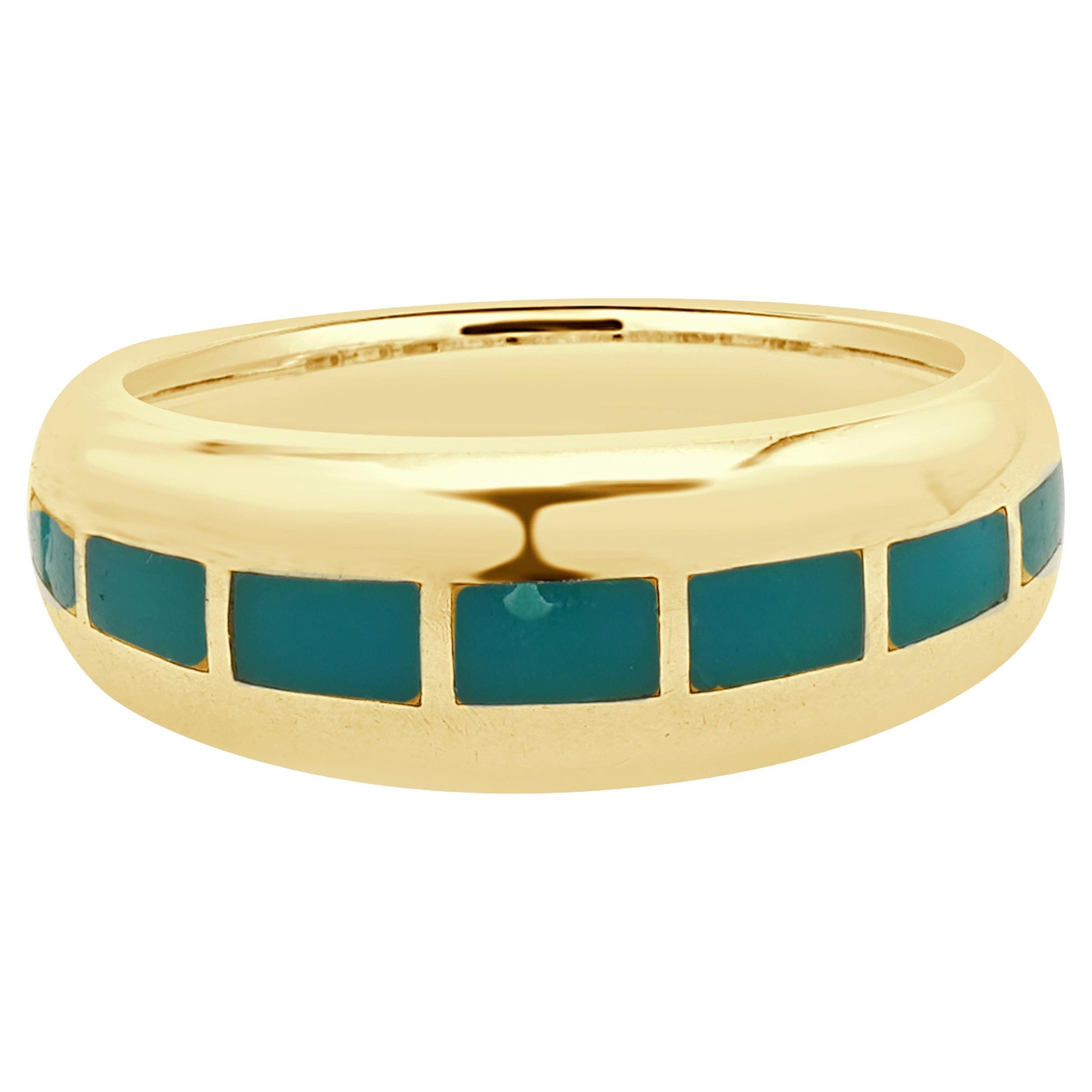 David Goldes bague turquoise Navajo en or jaune 14 carats en vente