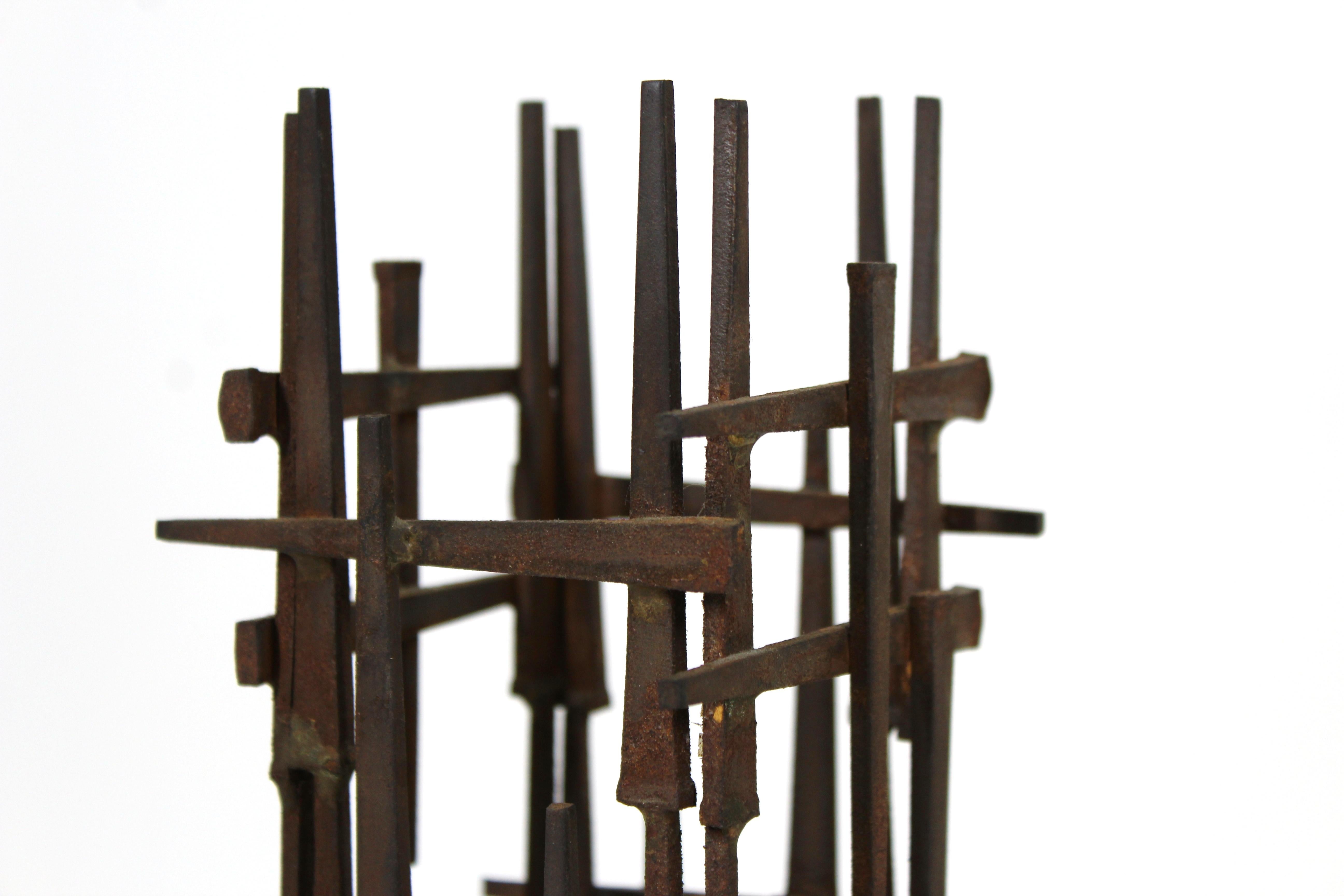 David Grossman Mid-Century Modern Brutalist welded nail tower abstract sculpture, signed on the base.